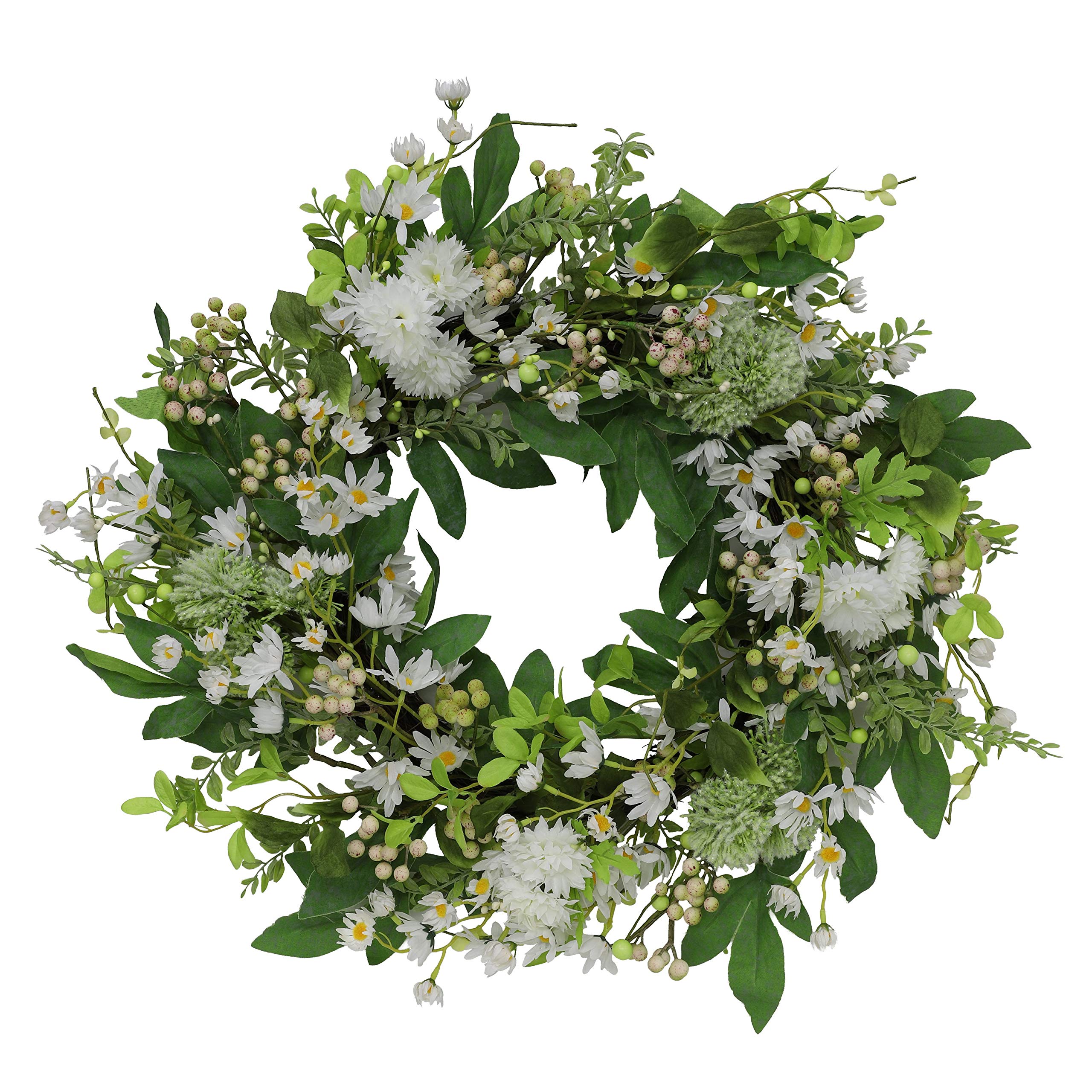 Puleo International 24" Artificial Daisy Spring Mixed Flower Wreath, White,Green, (305-DW0622-24)