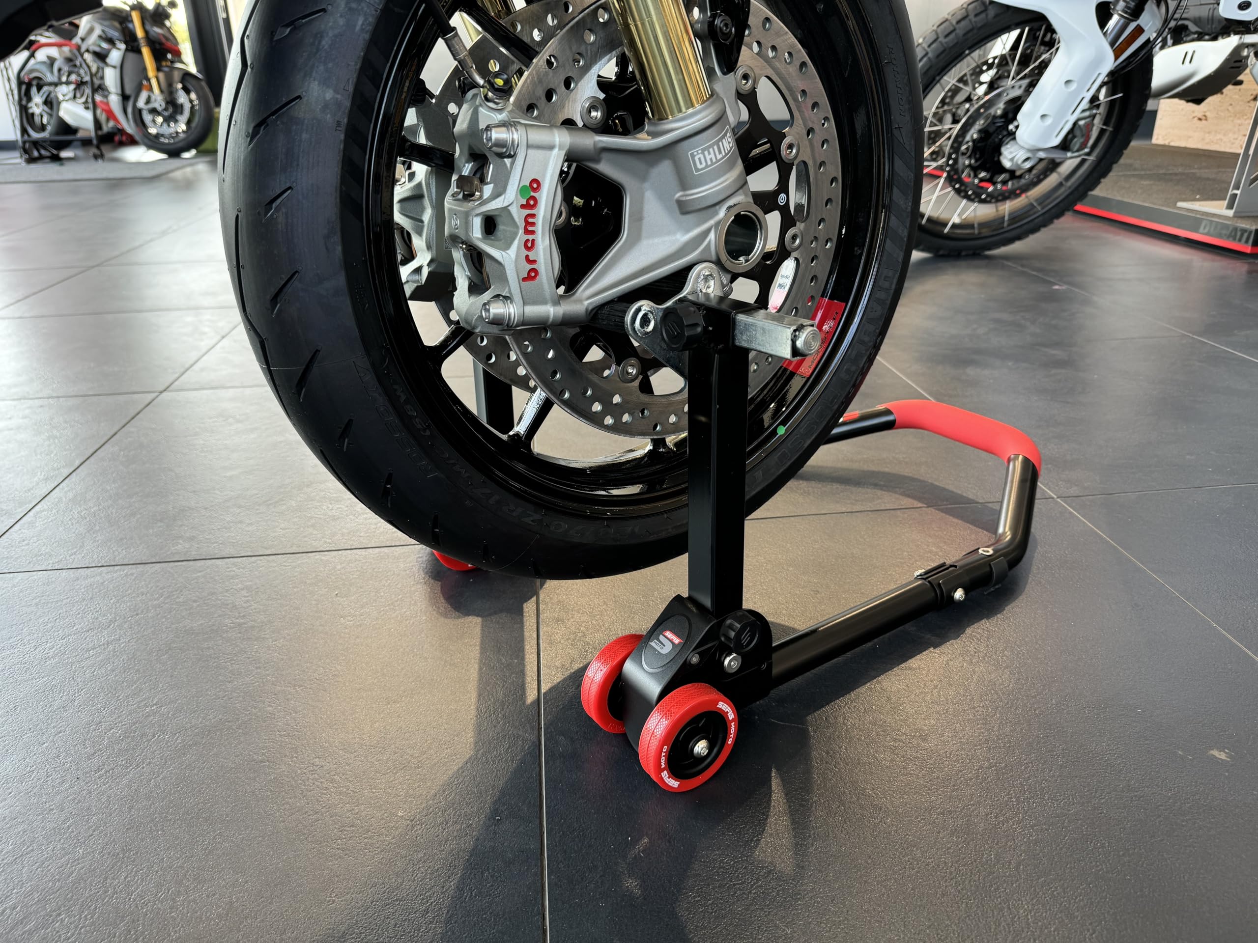 SEFIS D18 Motorstandaard Set Voor- en Achterwiel Motorkrik Servicestandaard Voor en Achter Motor montagestandaard standaard (Zwart, V-opname/Racing (Haak