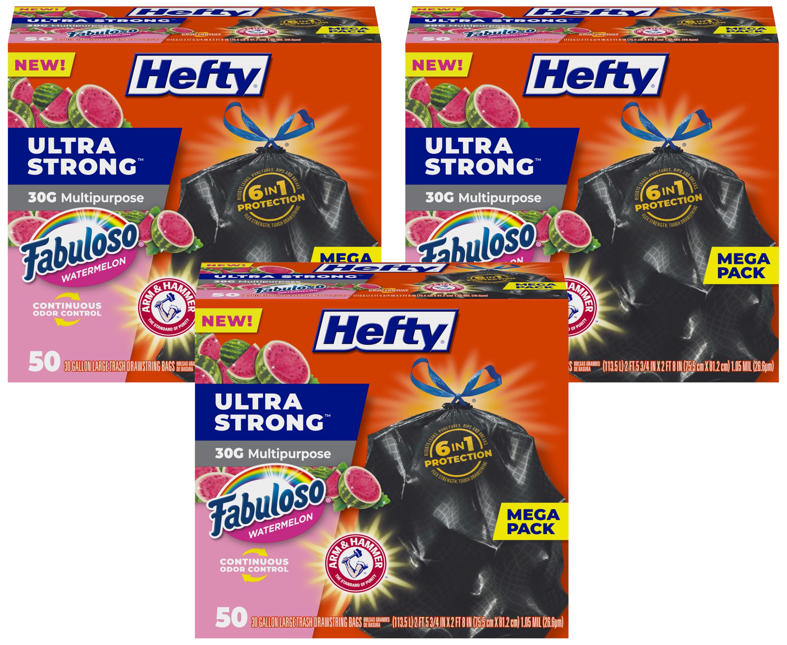 Hefty 50 Count (Pack of 3) / Black / 30.0 gallons Trash Bags