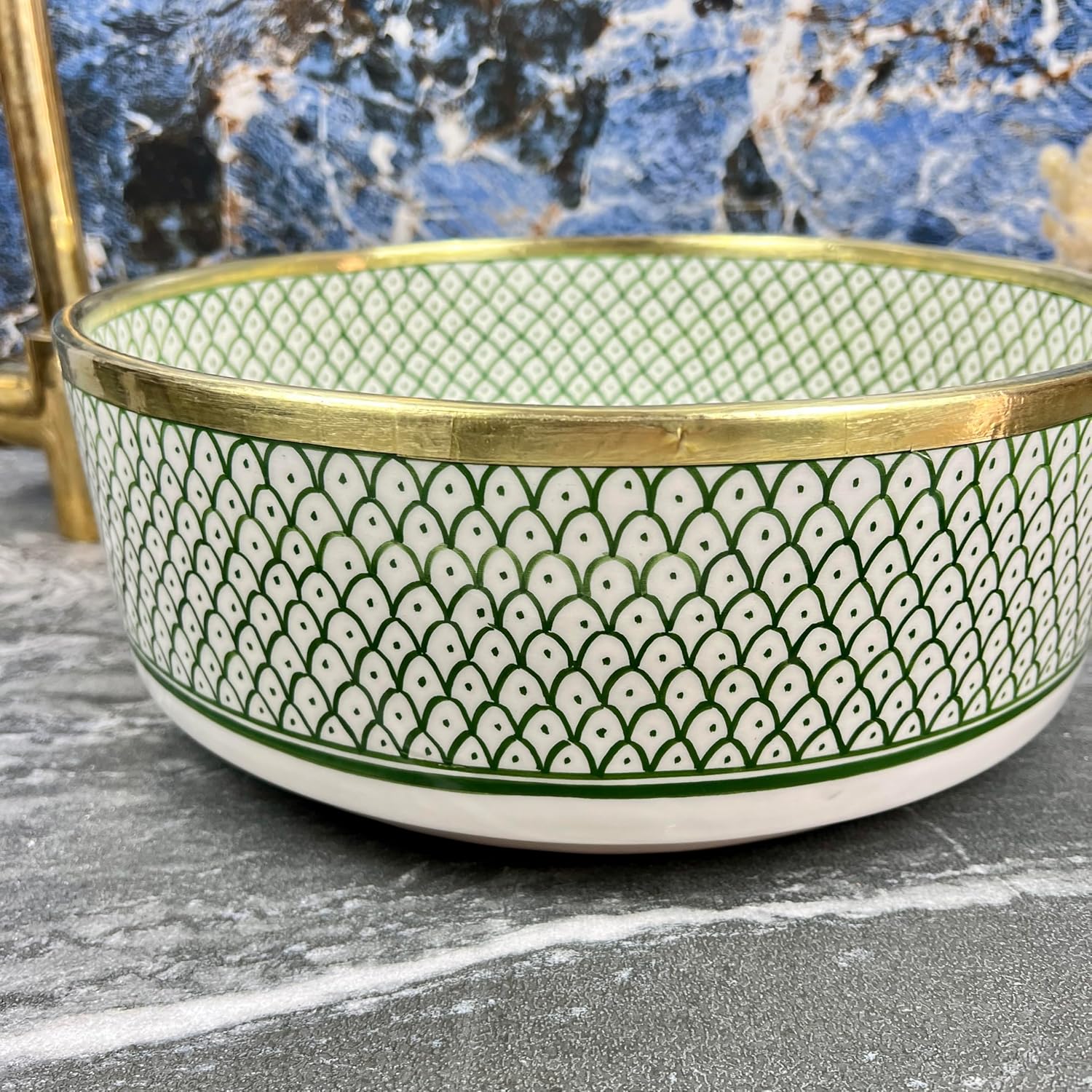 Ceramic Vessel Sink - Emerald Green Artisan Basin with Solid Brass Rim - Round Above Counter Washbasin for Luxury Bathroom Vanity (Purple, 8in = 20cm)