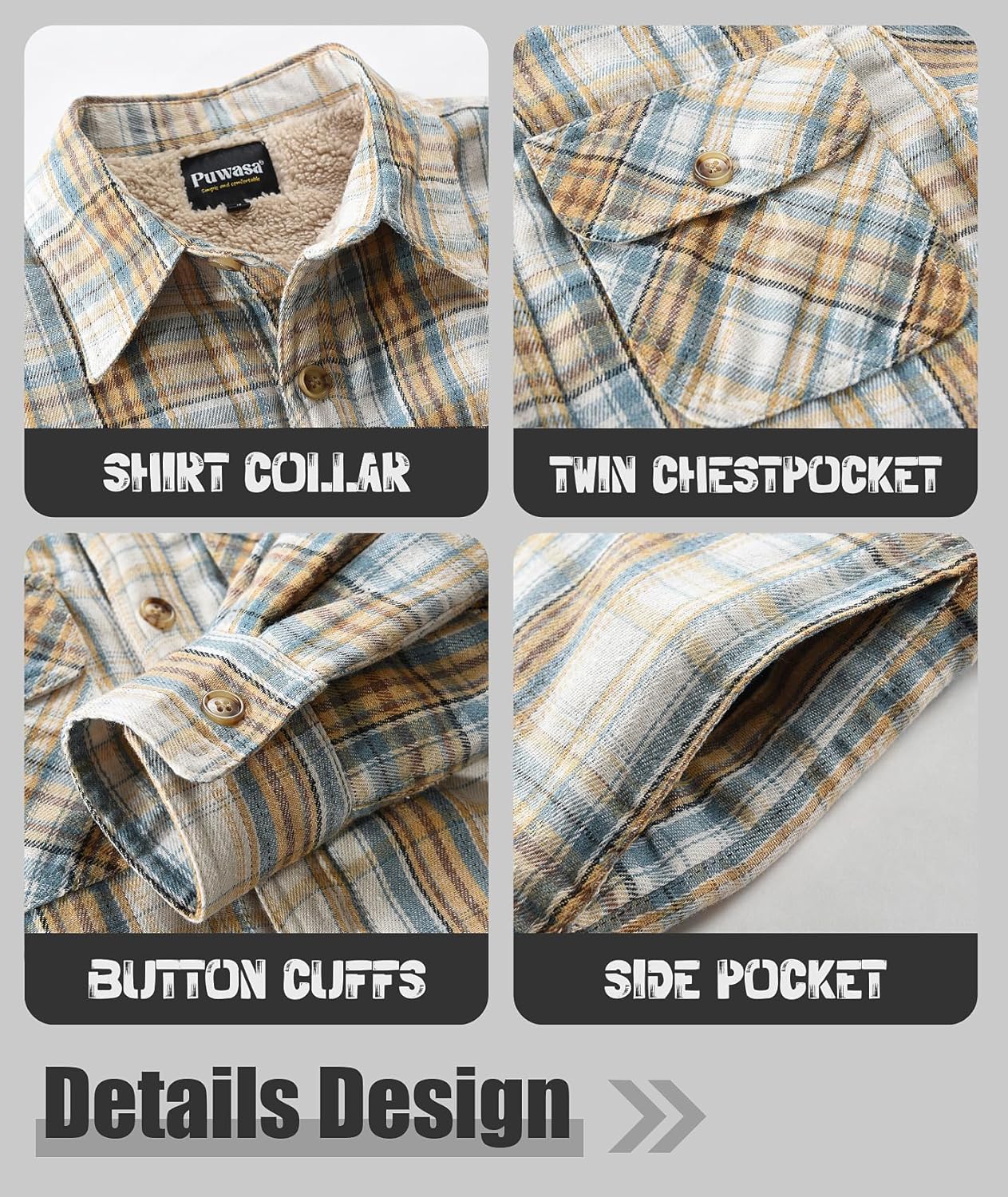 Men's Sherpa Lined Cotton Flannel Shirt Jacket Button Down Long Sleeve Fleece Jacket for Men - Image 7