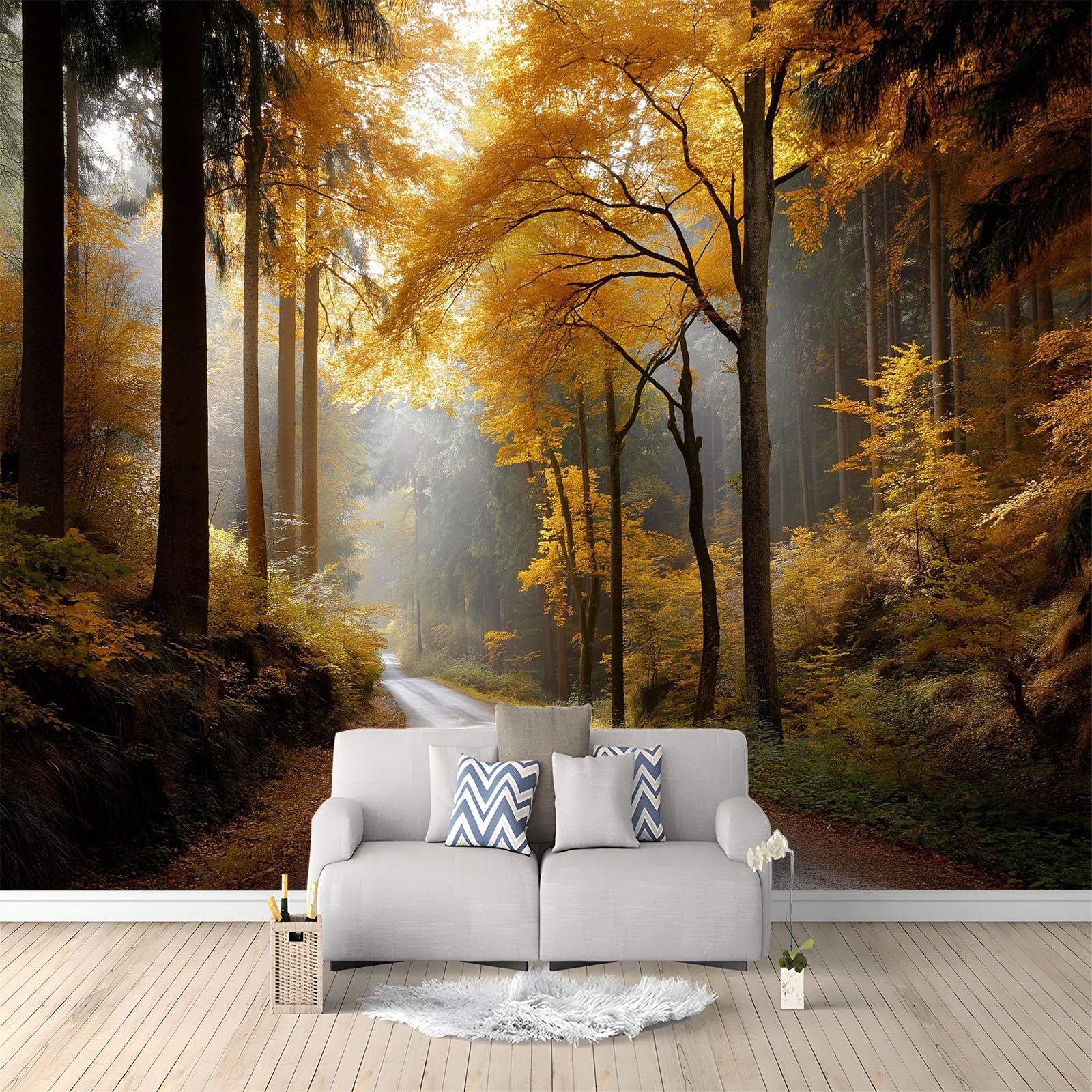 Fototapeta z włókniny, do pokoju dziecięcego, 300 x 210 cm, tajemnicza, piękna leśna ścieżka, tematyczna, zabawna tapeta do pokoju dziecięcego, pokoju dziecięcego, khaki
