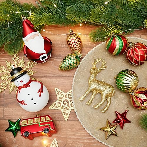 Miniatura 4 de Alupssuc Juego de 100 adornos de bolas de Navidad, Papá Noel y muñeco de nieve, adornos para interiores y exteriores, vacaciones, boda, fiesta,