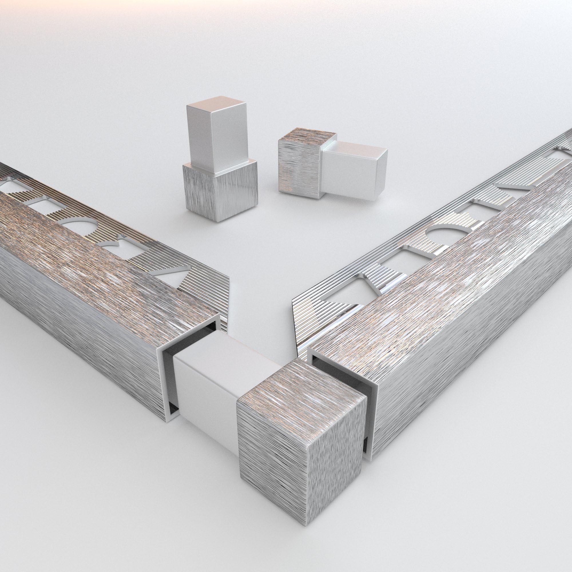 Vroma Tile Trim Corner Blocks Deep Brushed Chome 10mm, 12mm Pack of 2 (10mm)