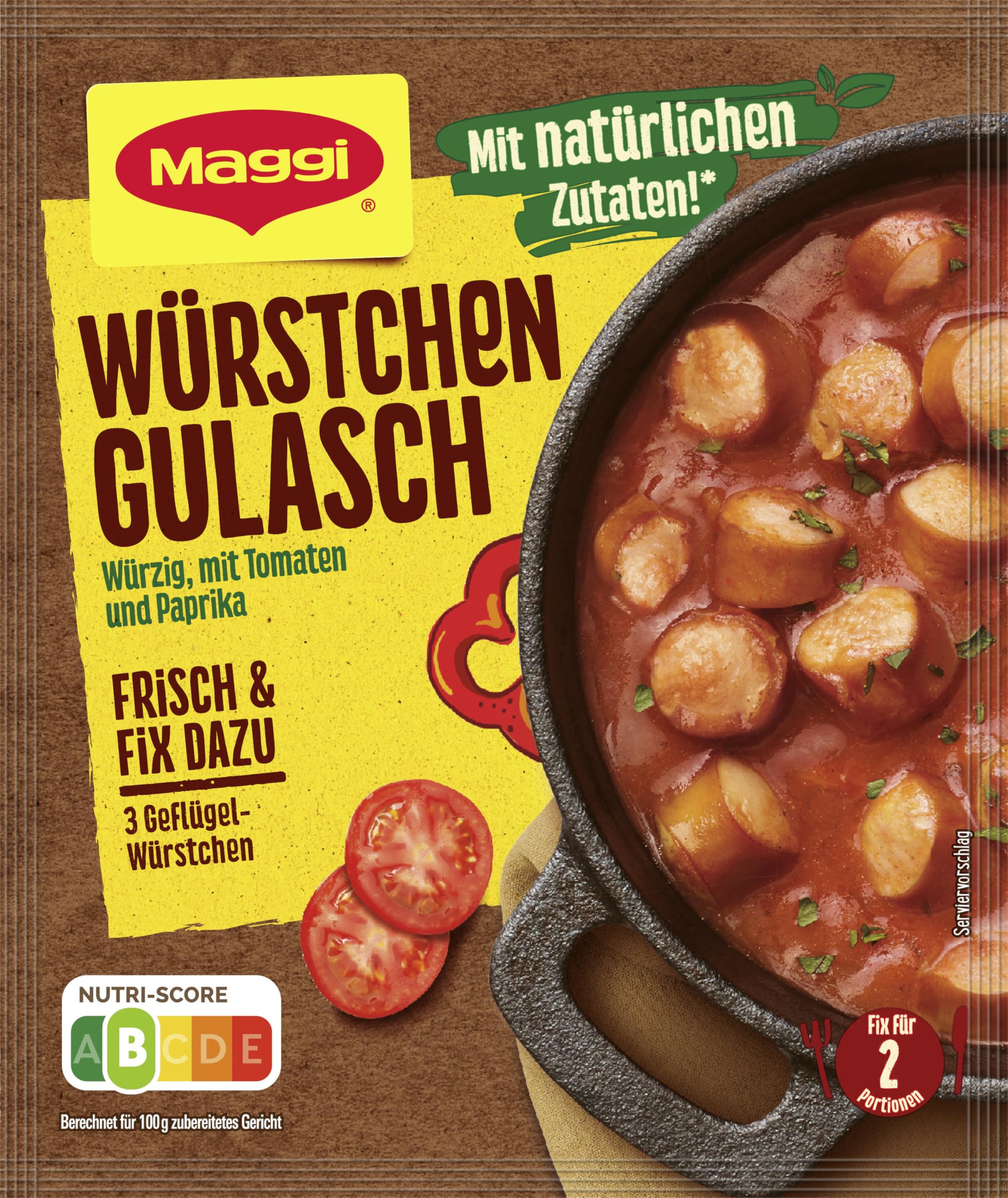 MAGGI Fix für Würstchen Gulasch, Würzmischung, mit natürlichen Zutaten*, für 2 Portionen (1 x 30g)