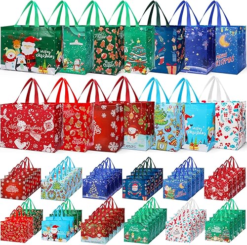 Miniatura 1 de Wesnoy 50 bolsas de regalo de Navidad a granel, bolsas de regalo de Navidad, bolsas reutilizables de Navidad, bolsas no tejidas con asas, bolsas de