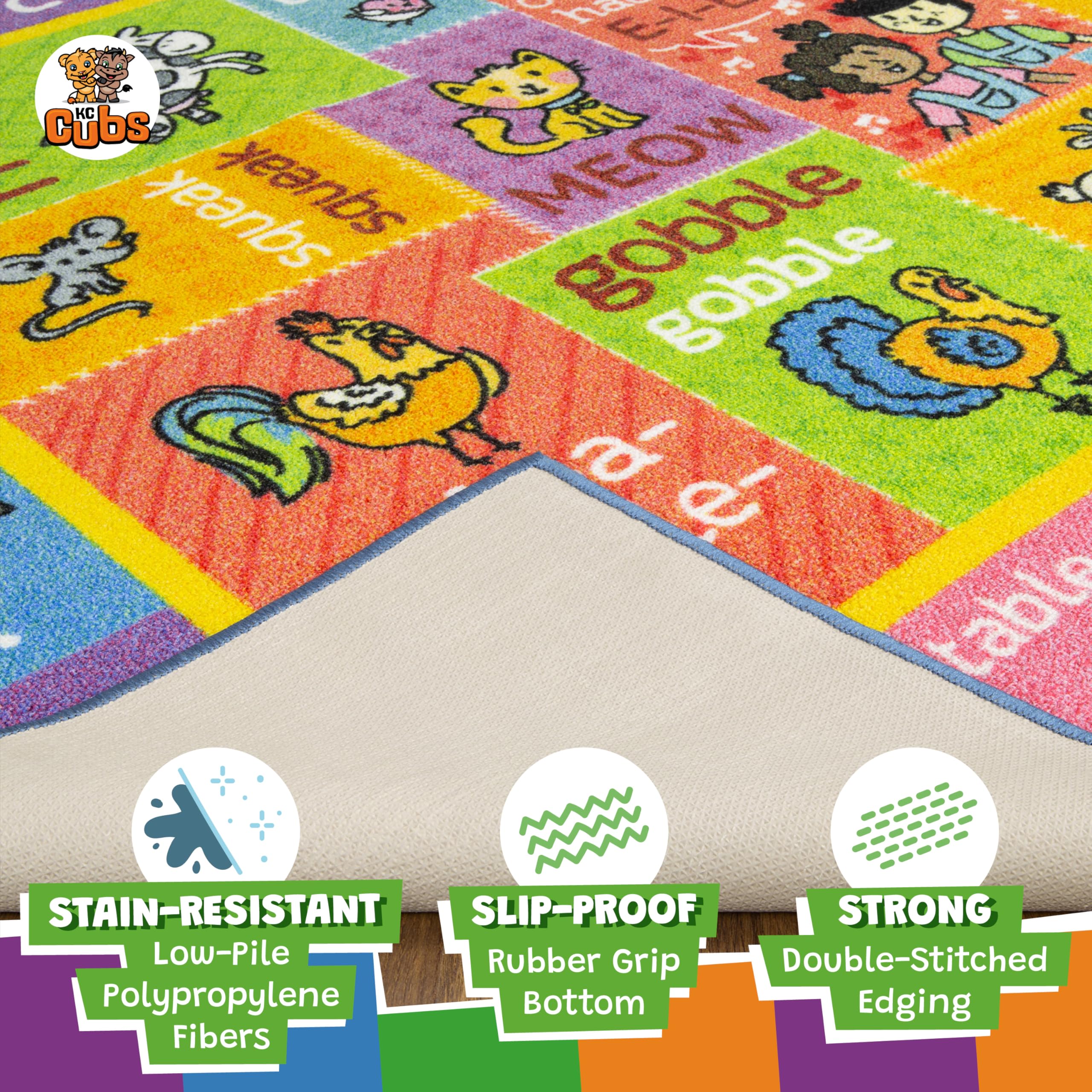 KC CUBS Playtime Collection ABC Alphabet mit Alten McDonald's Animals Lern-Teppich für Kinder und Kinderzimmer und Spielzimmer, 100 cm x 150 cm