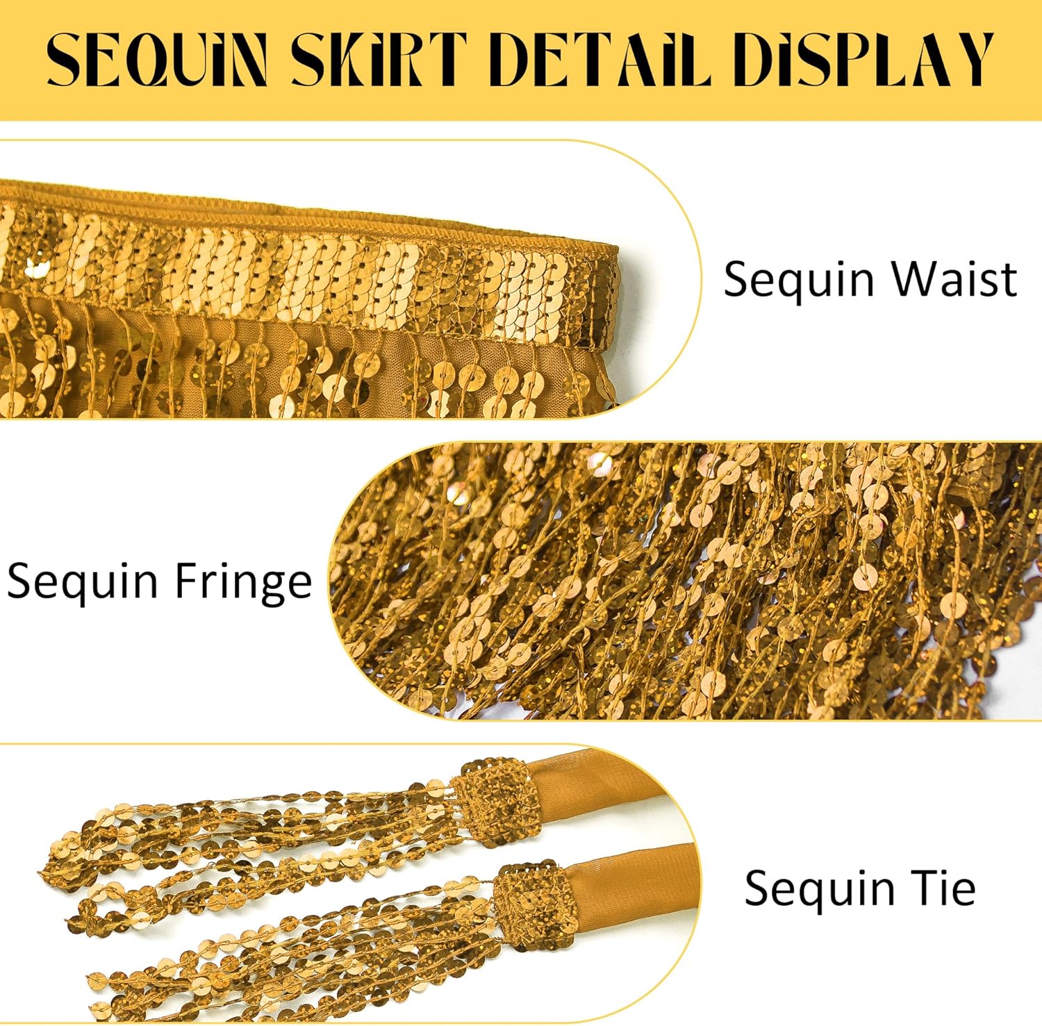 Women Sequin Tassel Skirt Glitter Sparkly Fringe Belly Dance Hip Scarf Skirts Metallic Rave Party - Image 5