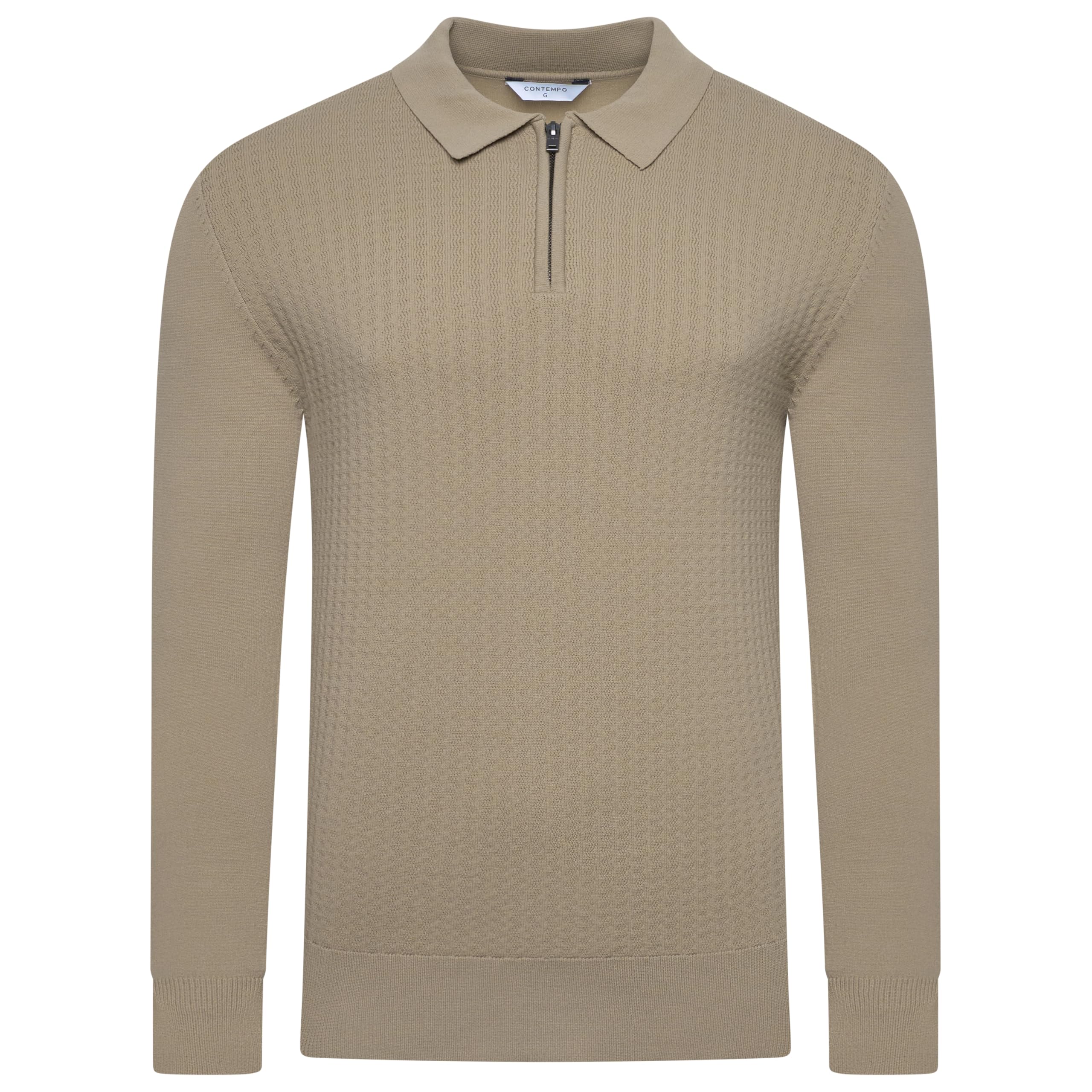 Urban Heritage Half Zip Stretch Ribbed Polo Neck Jumper (UK, Alpha, L, Regular, Regular, Beige)