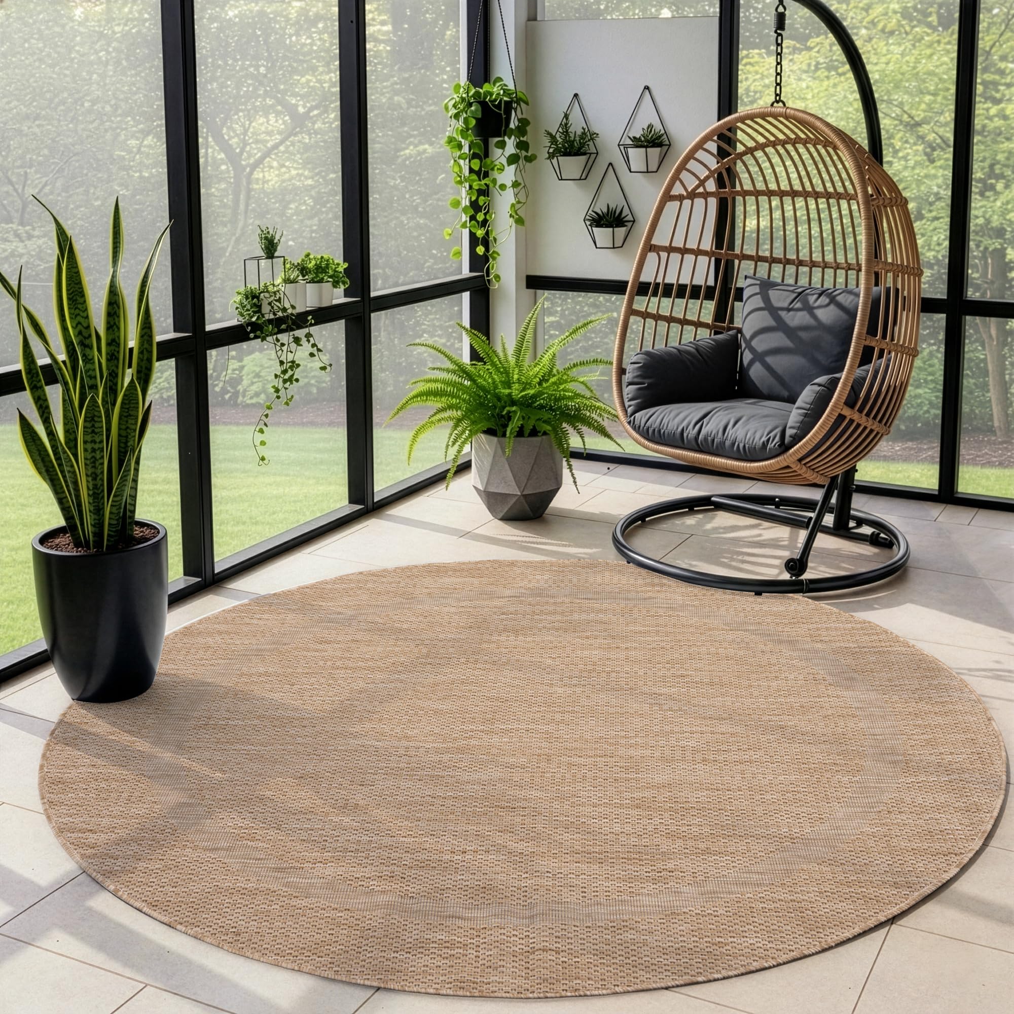 Outdoor Teppich Wetterfest Einfarbiges Design Terrasse Balkon Teppich Rund Küche Garten Sisal-Look Küchenteppich Läufer Flur