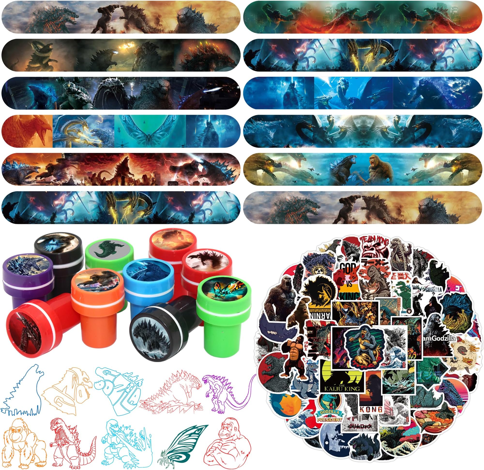 Pulga Party Favors Set,30pcs Slap Bracelet 10 Pcs Stampers and 50 Pcs Stickers ,Birthday Party Supplies Favors