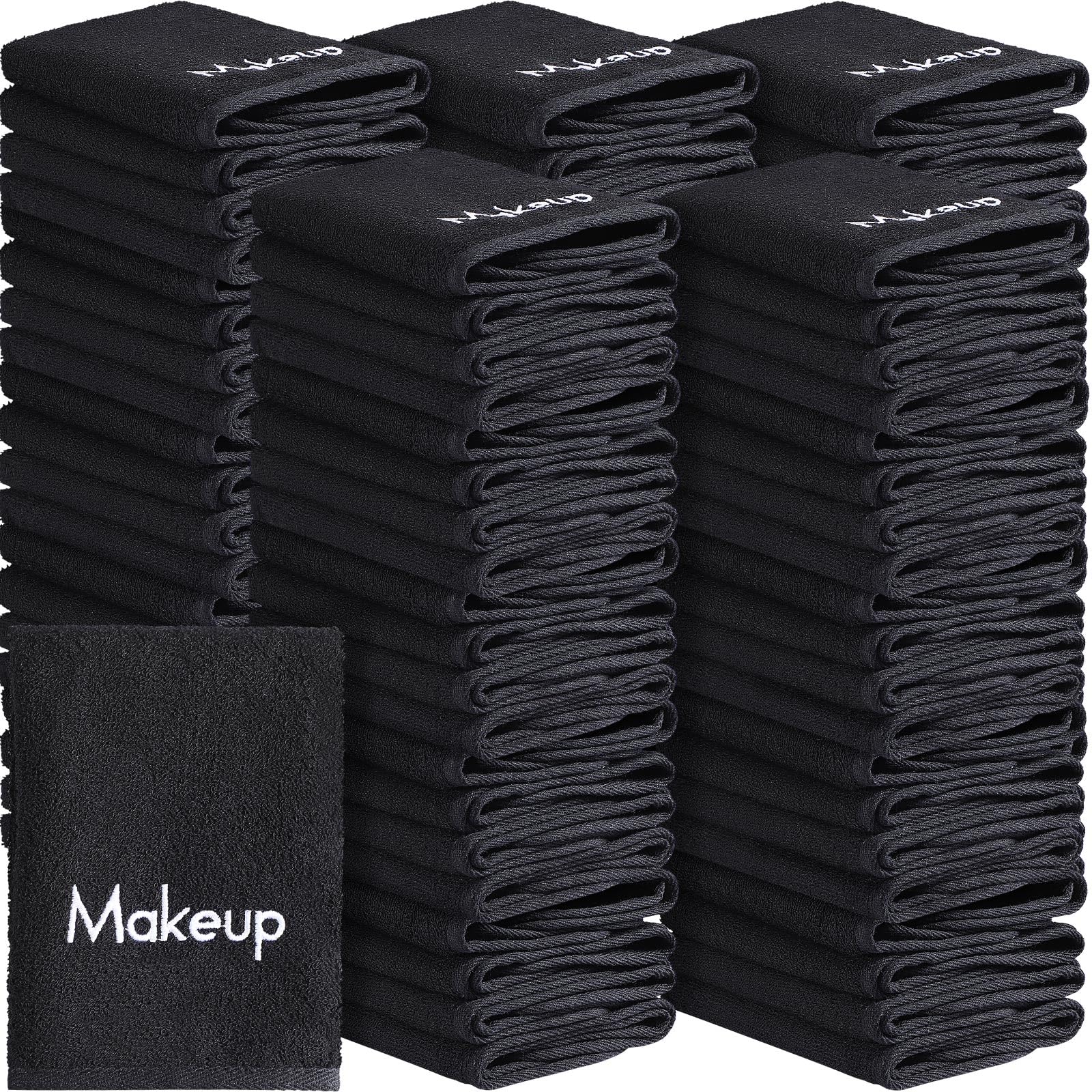 Chumia 100 Pcs Makeup Remover Cloths 13 x 13 Inch Makeup Towel Face Washcloths with Embroidery Black Reusable Washcloths Soft Cleansing Face Towel for
