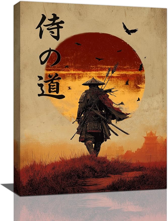 Here's the translated title in English: "Here's the New Anime from the Author of Fullmetal Alchemist 8 91obVlMjmCL. AC SY879 Japanese Samurai Wall Art Oriental Asian Bushido Wall Decor Warrior Figure Canvas Pictures Paintings Prints Japan Traditional Aesthetic Artwork Framed Decorations For Bedroom Living Room Office Gifts 12 x 16