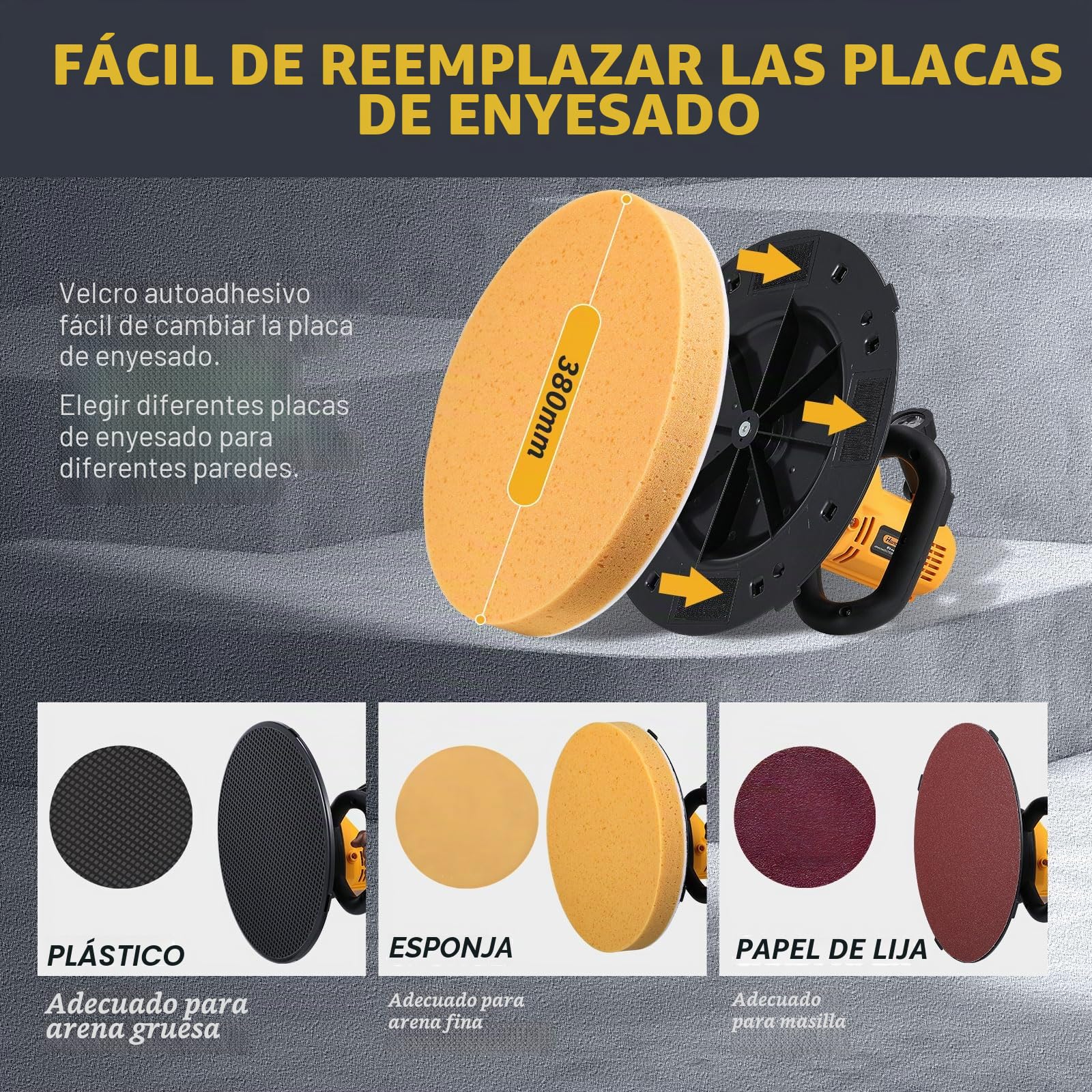 Hanchen Máquina Alisadora de Paredes con Paleta de Hormigón Multifuncional 1680W Mezclador de Hormigón Industrial Pulidora de Mortero de Cemento Eléctrica con Barra de Agitación Esponja Papel de Lija