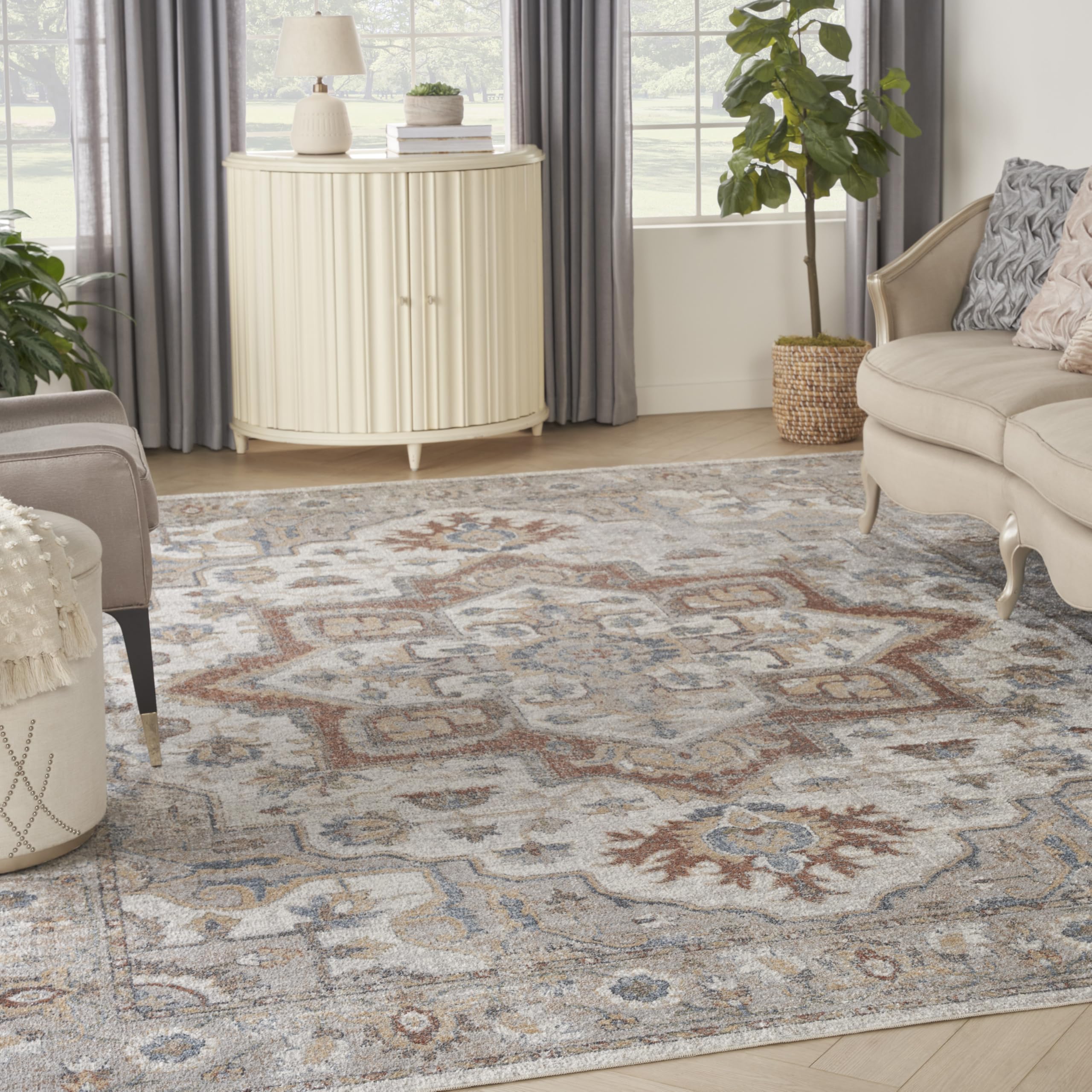 nourison home astra machine washable grey multicolor 9' x 12' area rug - easy clean, non shedding, bed room, living room, dining room, kitchen (9' x 12')
