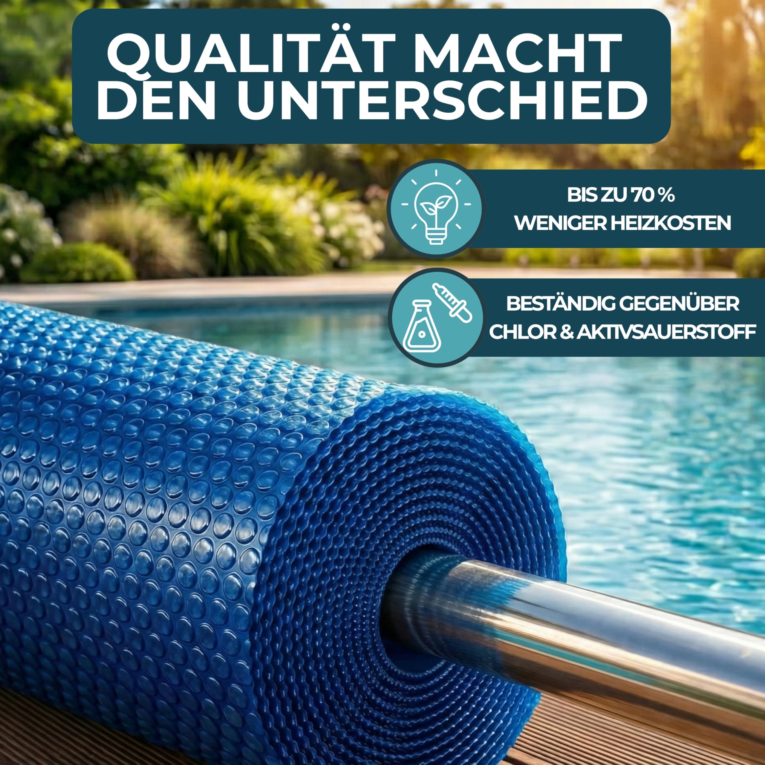 Solarplane Pool rund 400 cm 400 µm Solarfolie blau 10 mm Luftpolster Solarabdeckplane zuschneidbar Noppenfolie Wärmefolie