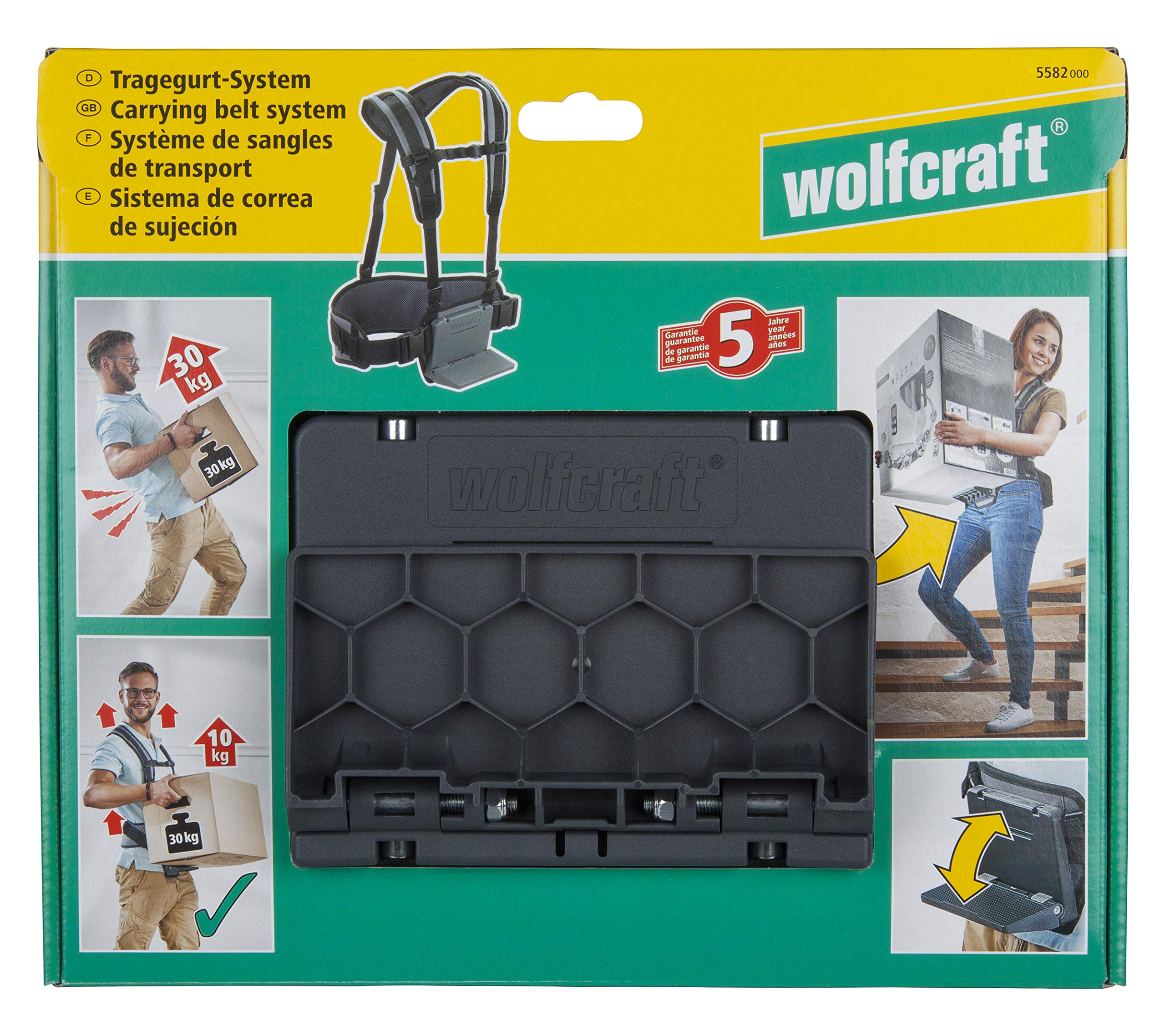 wolfcraft Arnés para transporte de objetos I 5582000 I Complemento para mudanzas y para la vida diaria, para transportar cargas pesadas sin esfuerzo y sin dañar la espalda