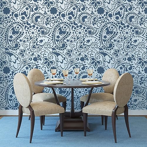 Miniatura 3 de NAKLEO Plantilla de pintura de pared de tamaño grande, 23.2 x 37.4 pulgadas, estampado floral de cachemira turca oriental, plantilla de plástico