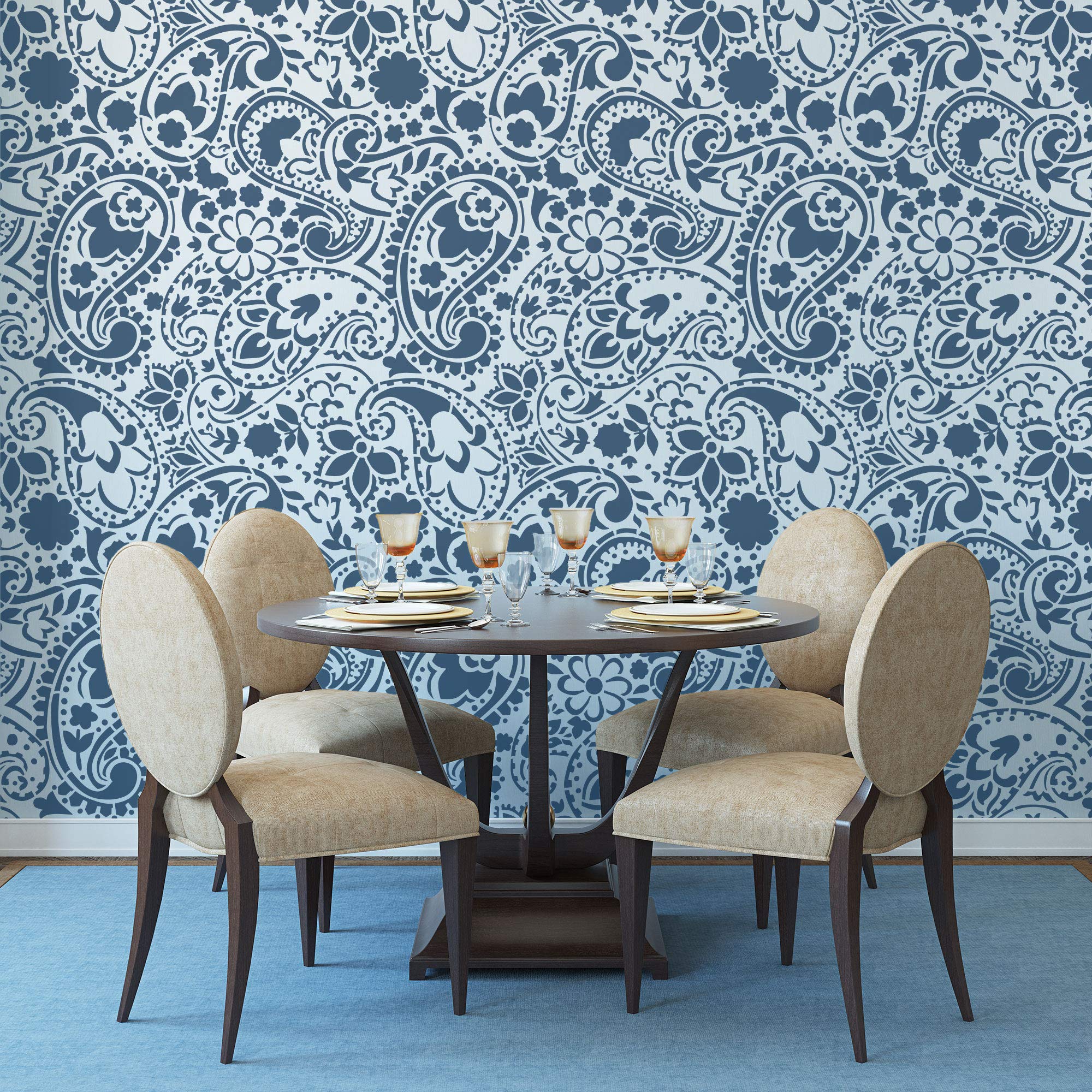 NAKLEO Plantillas para Pintar Paredes Grandes 59x95cm, Floral Paisley Turco Oriental Patrón, Stencil Plástico y Reutilizable, Geométrico Papel Pintado, Dibujo Manualidades DIY Casa Decoración