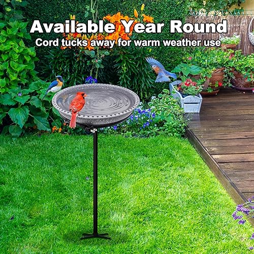 Miniatura 6 de BIRD WISH Baño para pájaros con calefacción, base de metal estable de 5 puntas, control de termostato resistente a la intemperie, para todas las