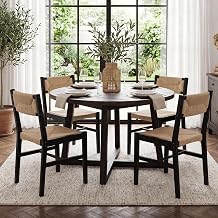 HNY Mid Century Modern Rattan Dining Chairs Set of 4, Black Beechwood Frame | Wicker Dining Room Chairs, Handwoven Back and Seat, Boho Farmhouse Kitchen Chairs for Dining Room, Living Room, Restaurant