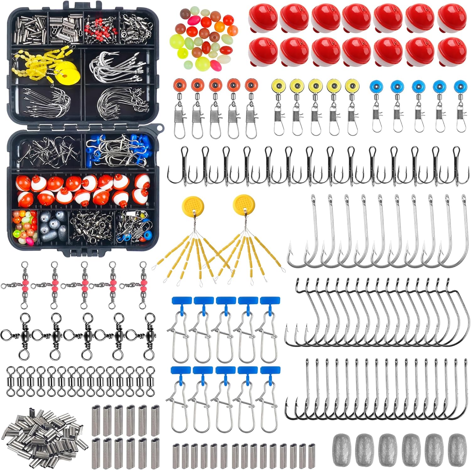Fishing Tackle Kit,286pcs Fishing Hook Bobber Box Kit with Fishing Bobbers,Various Fish Hooks,Weights,Swivel Snaps,Brass Sleeves,Sinker Slides Starter Kit for Artificial and Live Baits Trout Panfish