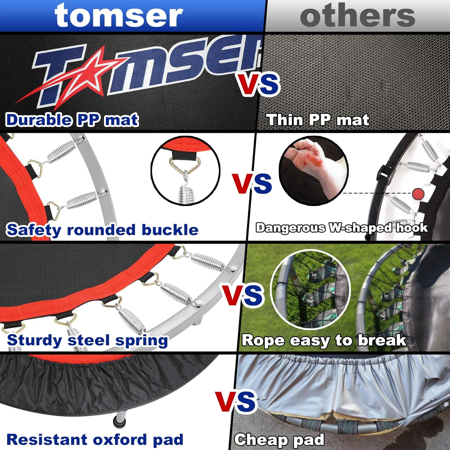 tomser 43'' Silent Foldable Trampoline, Exercise Fitness Trampoline with Higher 50" Adjustable Handrail Fitness Rebounder with Carry Bag Mini Trampoline for Kids Adults Indoor Max Load 450lbs : Sports & Outdoors