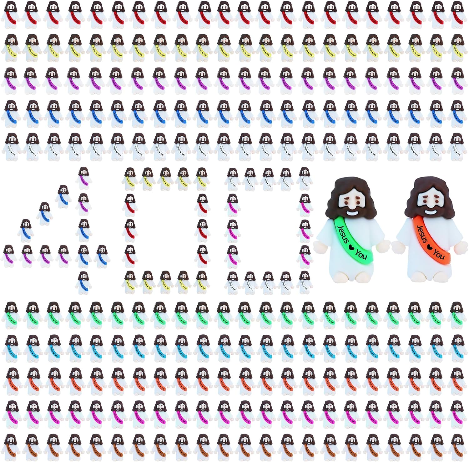 400 Pcs Little Jesus Figures– Mix 10 Colors Rubber Mini Jesus Figurines in Bulk Christian Doll Tiny Baby Jesus Loves You Figures for Hide and Seek Easter Egg Fillers Egg Hunt Religious Party Favors