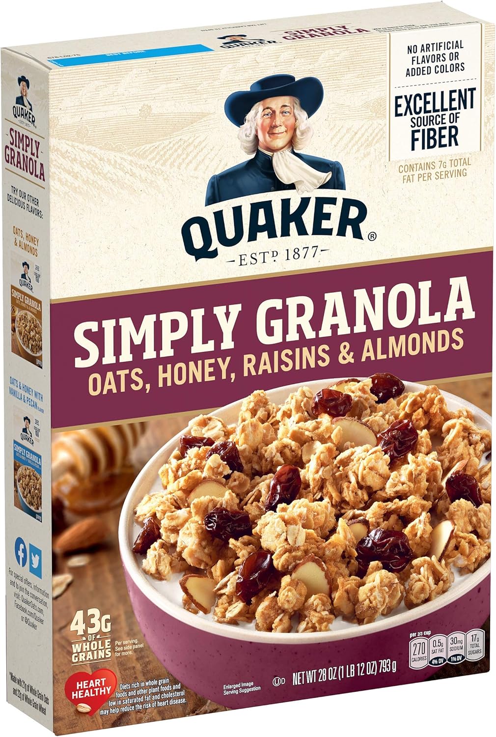 Amazon.co.jp Quaker クエーカー シンプリー グラノーラ [オーツ、ハニー、レーズン、アーモンド] Simply