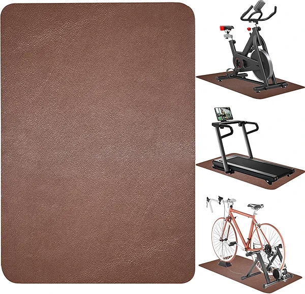 Treadmill Mat for Hardwood Floors, Non Slip Indoor Bike Trainer Mat Rubber Noise Under Treadmill Stationary Bike Floor Pads Brown Foldable Exercise Pad
