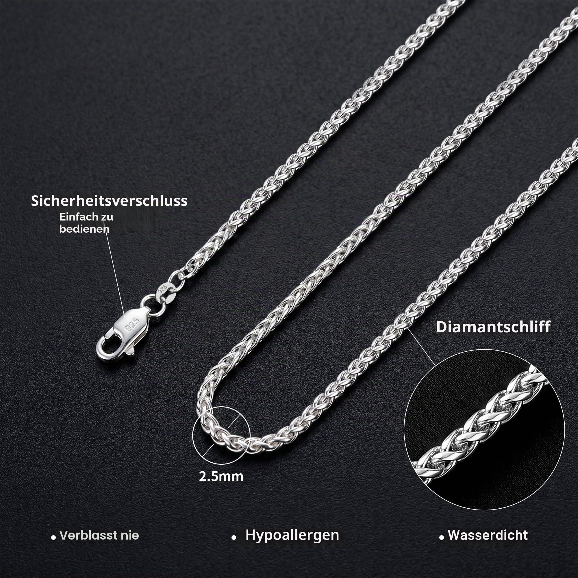 SLOONG Halskette Herren Silber 2mm Weizen/Venetian Halskette Kette Herren