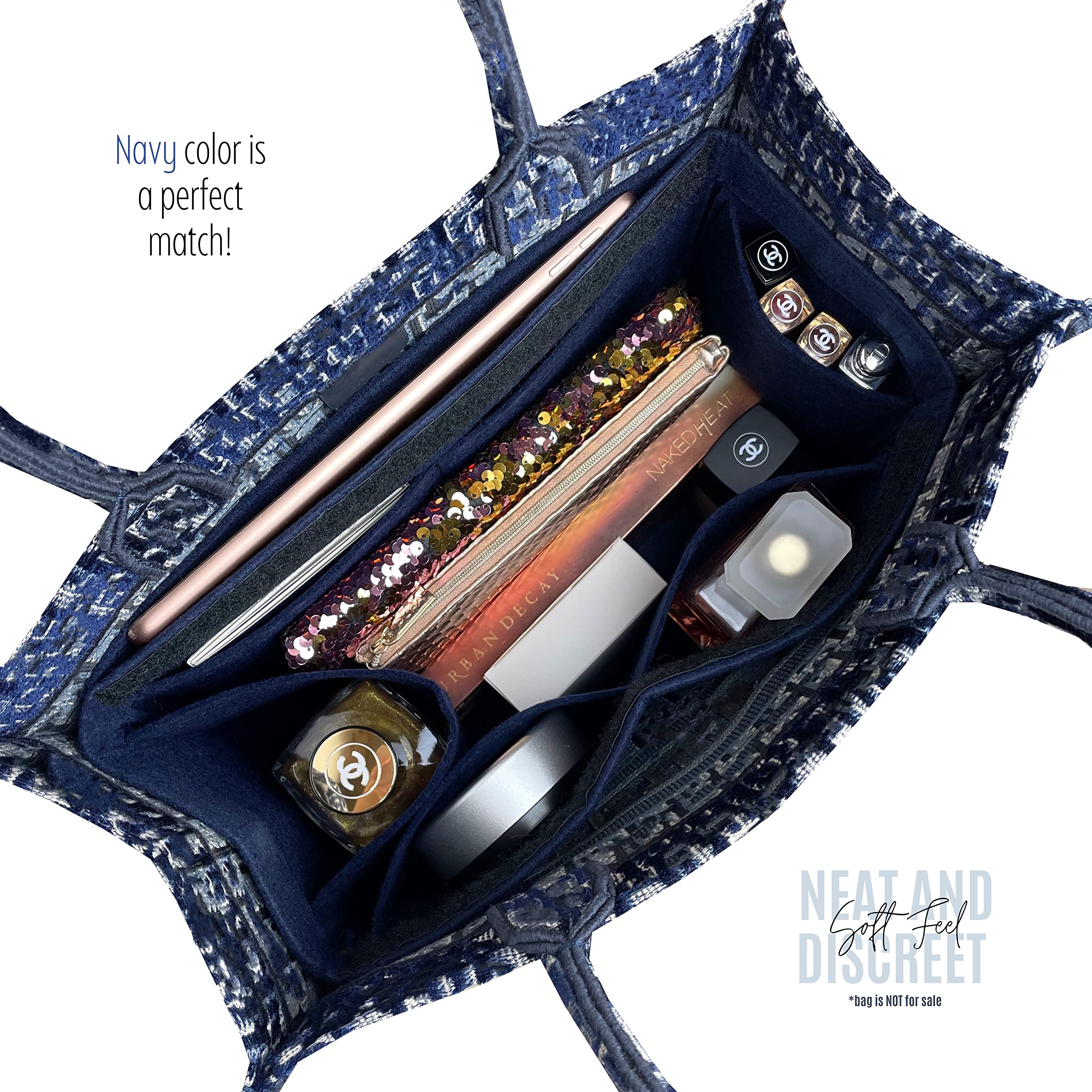 Divitize Premium Taschenorganizer kompatibel mit Dior Book Tote Mini/S/M/L - Handgefertigter weicher Filz, Maßgefertigt, Innenfutter, Extra Platz, 24+ Farben (Black, for Medium Book Tote)