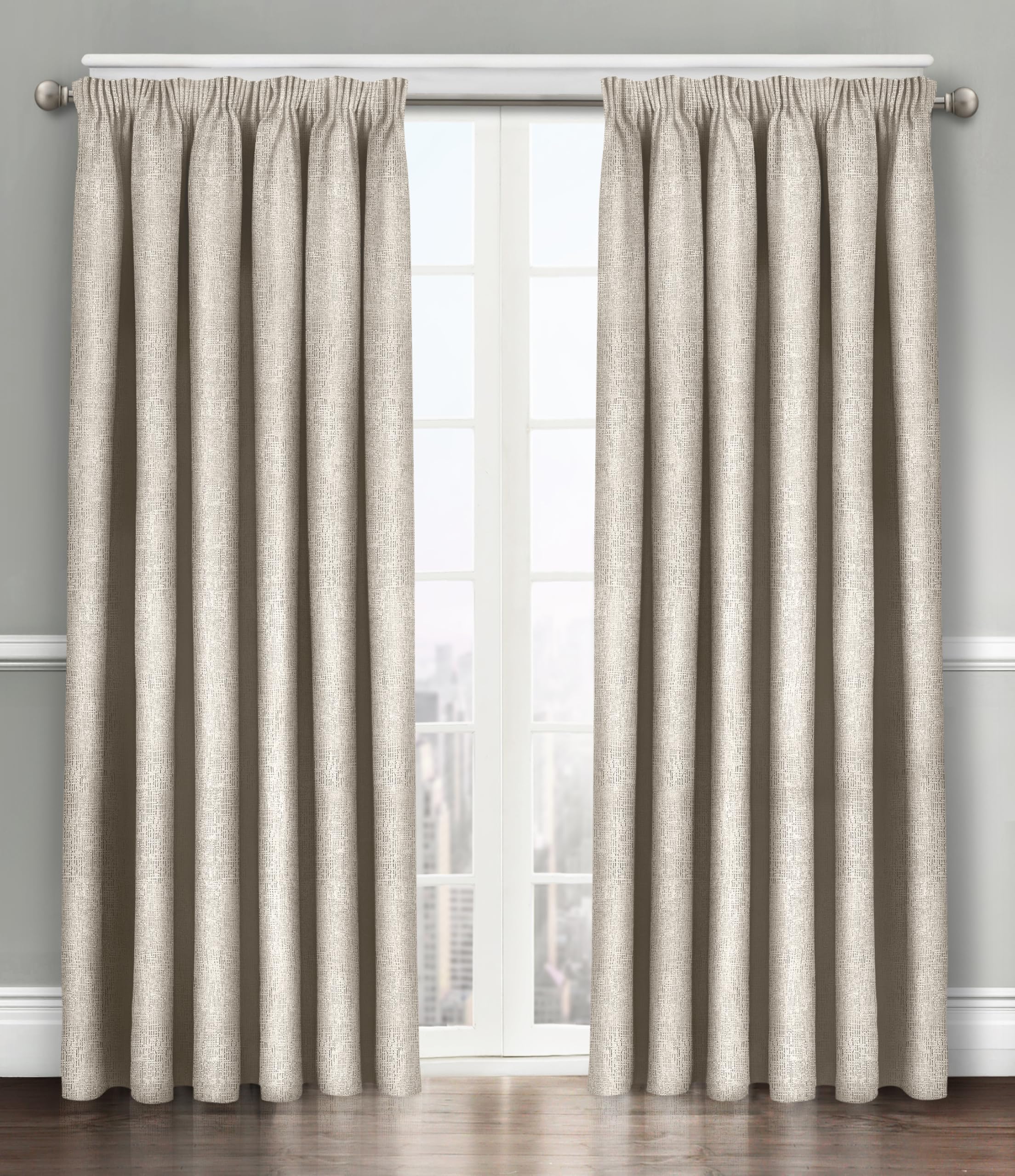 Florelle Energy Saving Thermal Blockout Curtains Tape Top Curtains Semi Plain Embossed Textured Woven Window Treated Curtain Pair Multi Use (Cream, W 46" x L 54" (2 Panels))