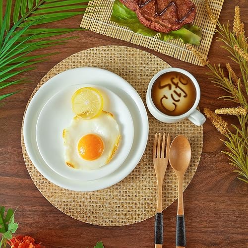 Miniatura 4 de Jecery Tapetes desechables de papel impreso de arpillera, redondos, rústicos, marrón natural, cargadores, manteles individuales para decoración