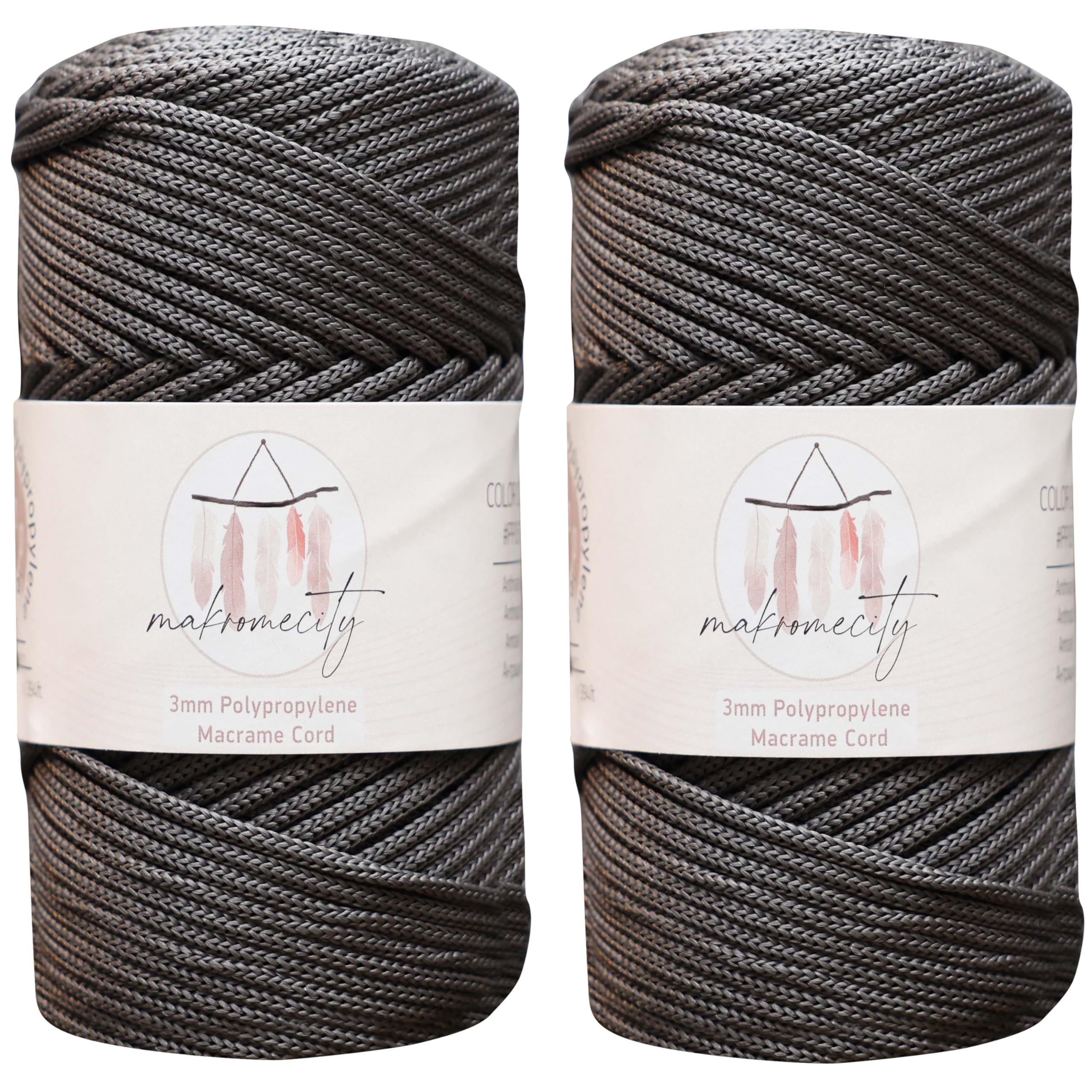 Makromecity 2 Skeins of 3mm x 131 Yards Polypropylene Anthracite Macrame Cord, Perfect for Wall Hangings, Bags, Underplate, Rugs โ image 1