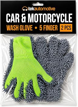 Tek Automotive Car Wash Glove Motorcycle Cleaning Glove 5 Finger Twin Pack