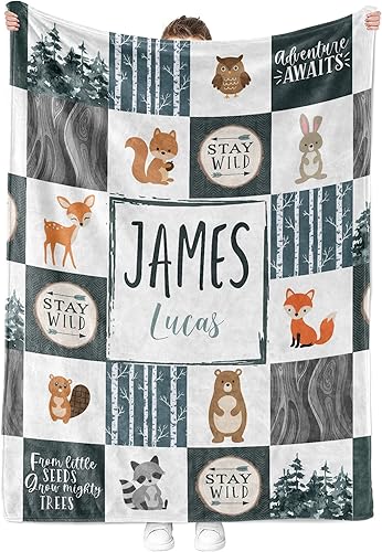 Miniatura 2 de Honestchi Mantas de bebé personalizadas de Woodland  Manta de bebé personalizada con nombre para niños  Mantas de bebé personalizadas para baby