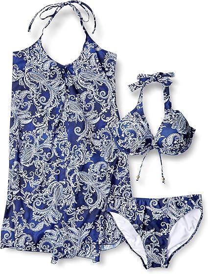 Amazon 三愛水着楽園 水着 ワイヤー入り タイダイペイズリー パレオワンピース3点セット レディース ビキニ セパレーツ 通販