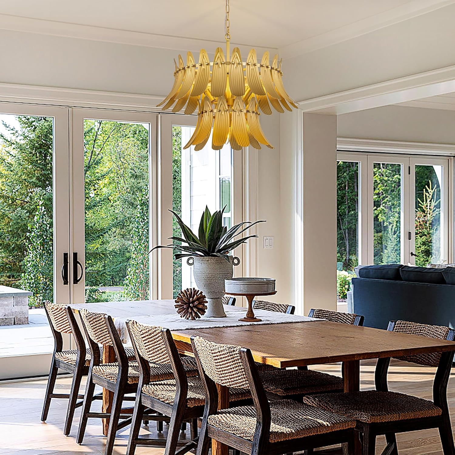 TOCHIC Gold Vintage Chandelier, 5 Lights Rustic Leaf Chandeliers for Dining Room, 24" 2-Tier Ceiling Light Fixture for Living Room, Bedroom, Entryway, Kitchen Island