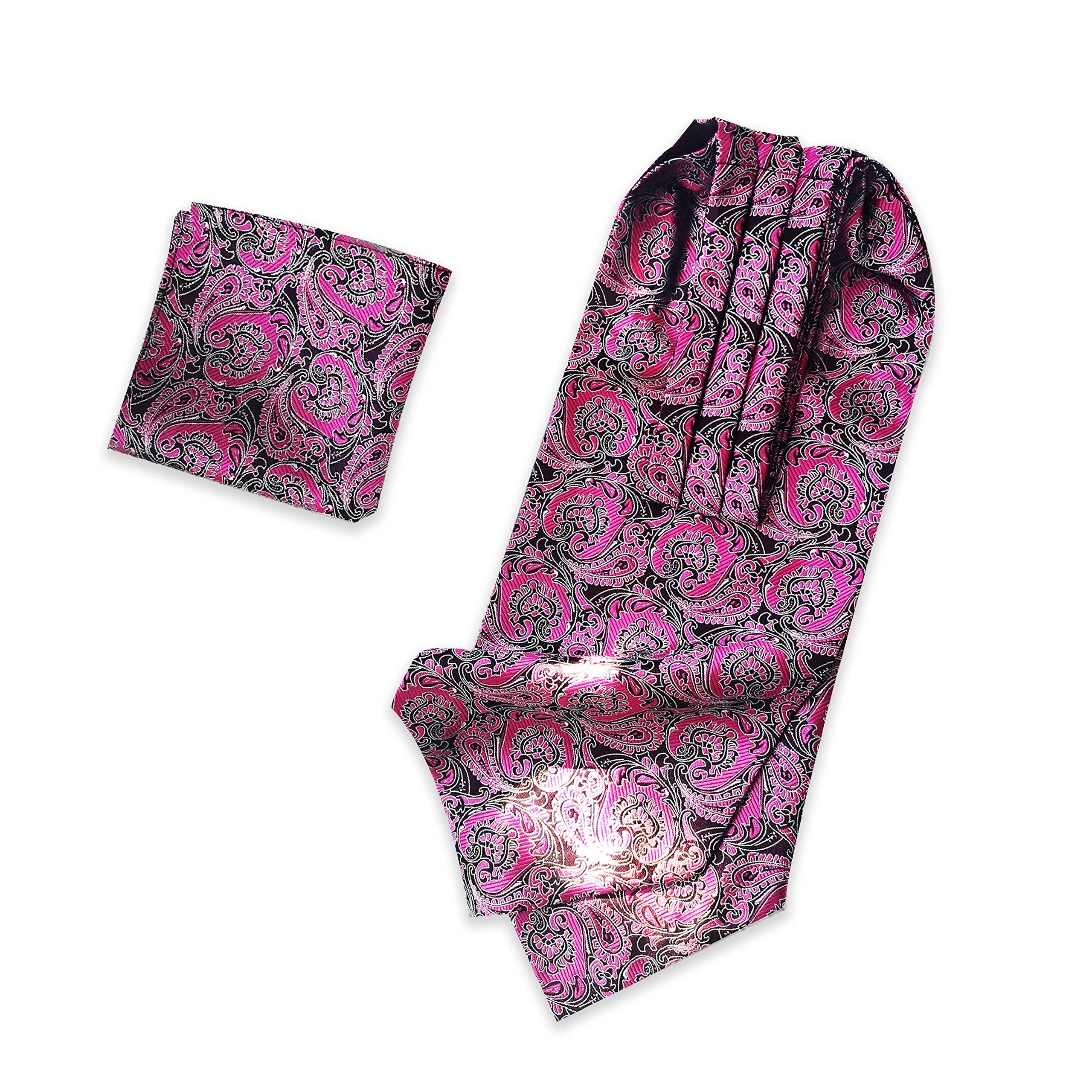 PHDuLacPHDuLac Silk Cravats Paisley Cravat Dress Ties for Men Jacquard Ascot Tie with Pocket Square