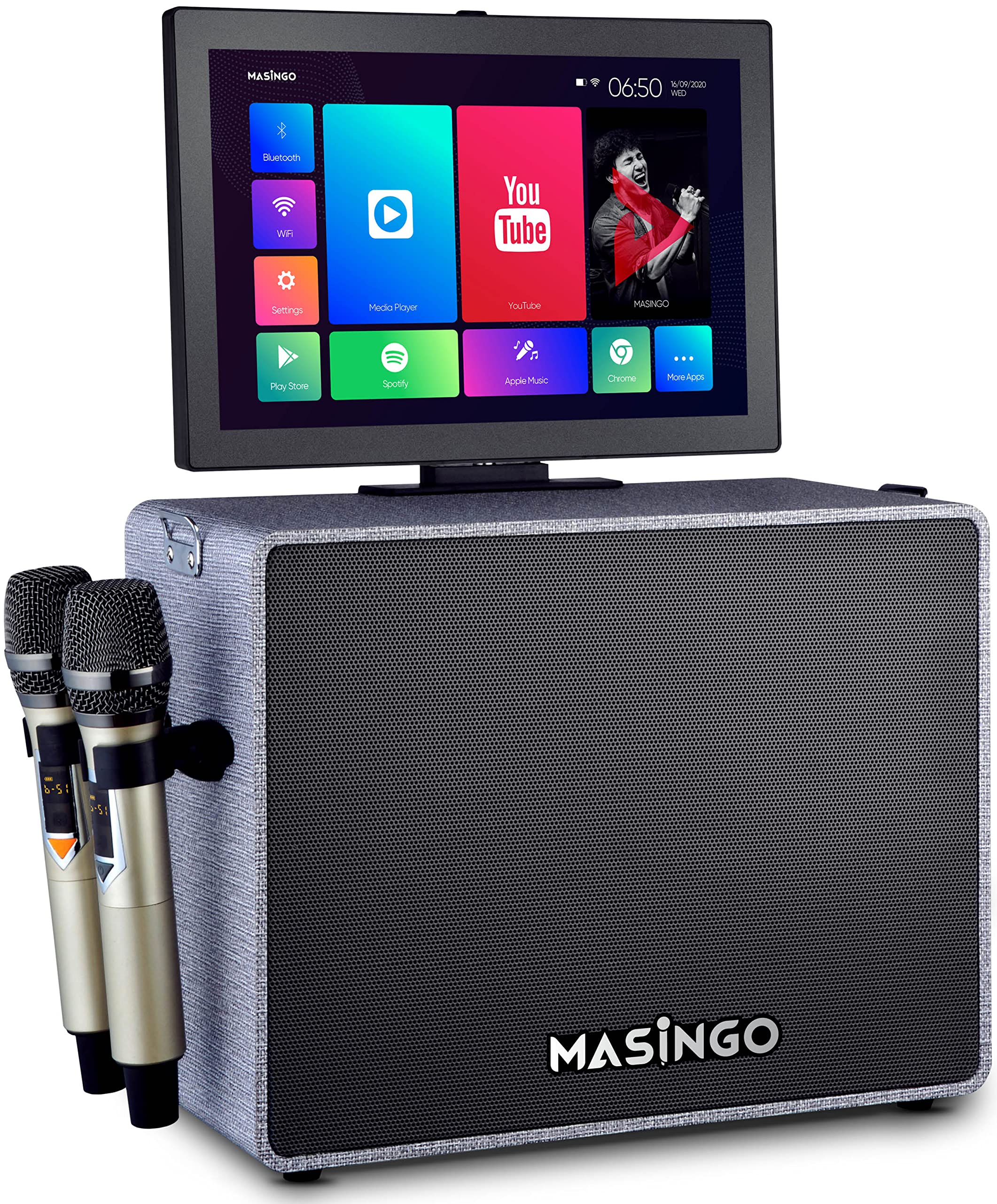 MASINGO Professional Karaoke Machine with Lyrics Display Screen for Adults and Kids - Bluetooth Port