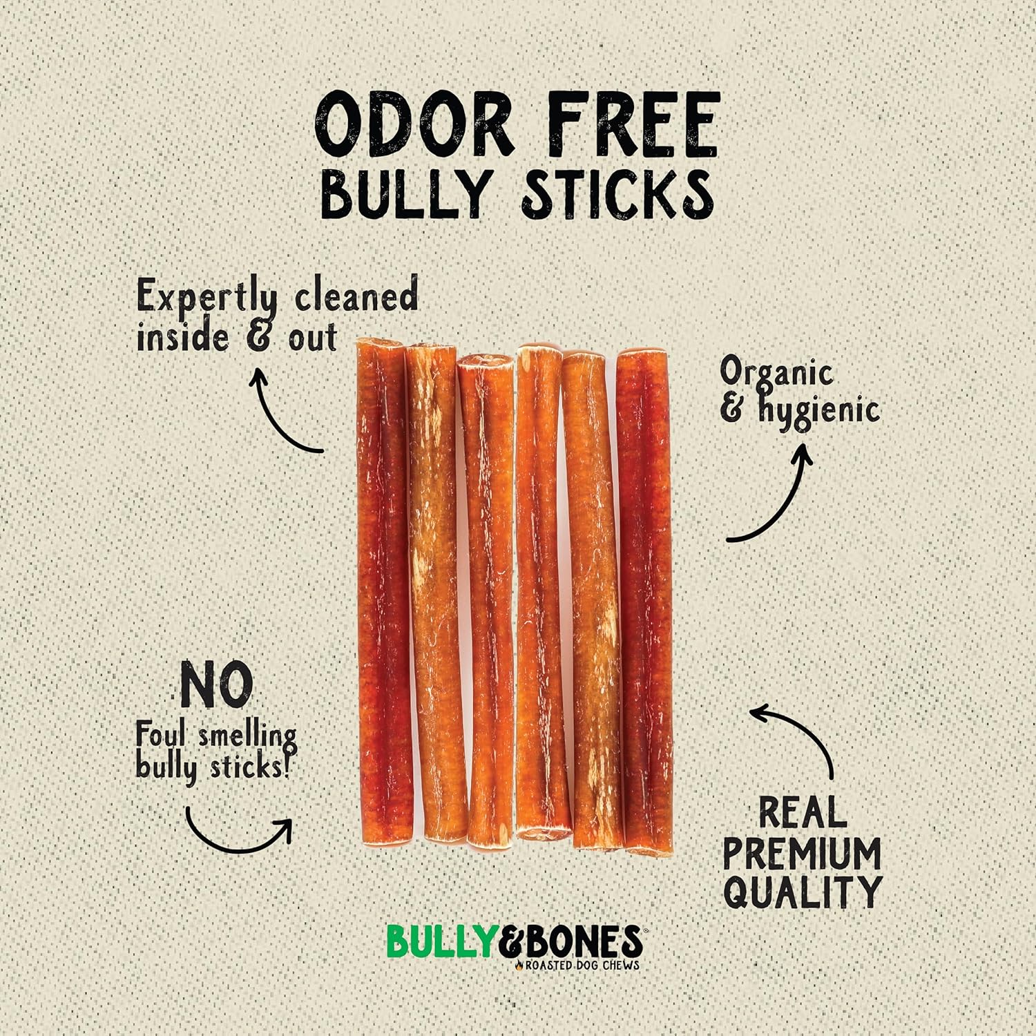 Bully & Bones 6 Inch Odor Free Straight Bully Sticks (15 Pack) for Dogs That Like to Chew. Healthy Single-Ingredient Beef chew Treats Crafted to Stimulate Your Dog’s Taste Buds. 6" Bully Sticks. - Image 2