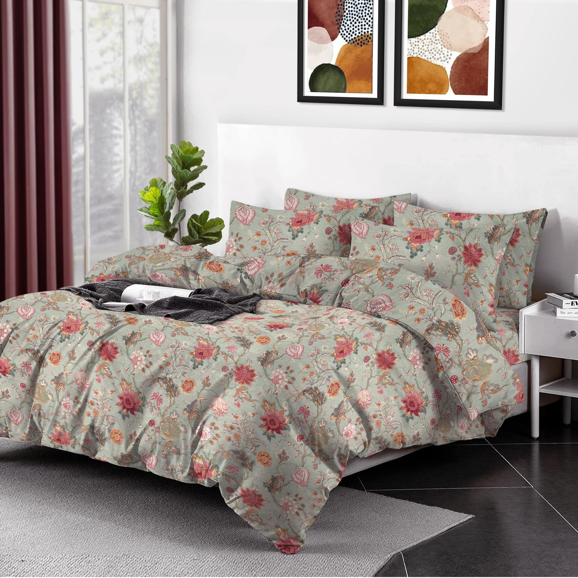 Shadow Sleep Floral Duvet Cover Set Double, 400 Thread Count 100% Egyptian Cotton Bedding