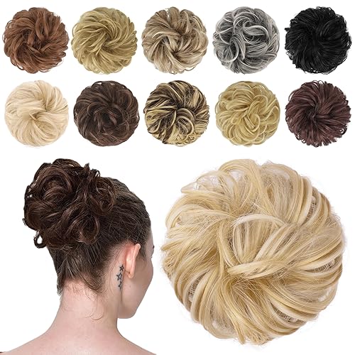 Miniatura 17 de FESHFEN Pieza de Cabello de Moño Desordenado - Extensiones de Coleteros de Moño de Cabello Ondulado Rizado Elástico Postizos Sintéticos para Mujeres