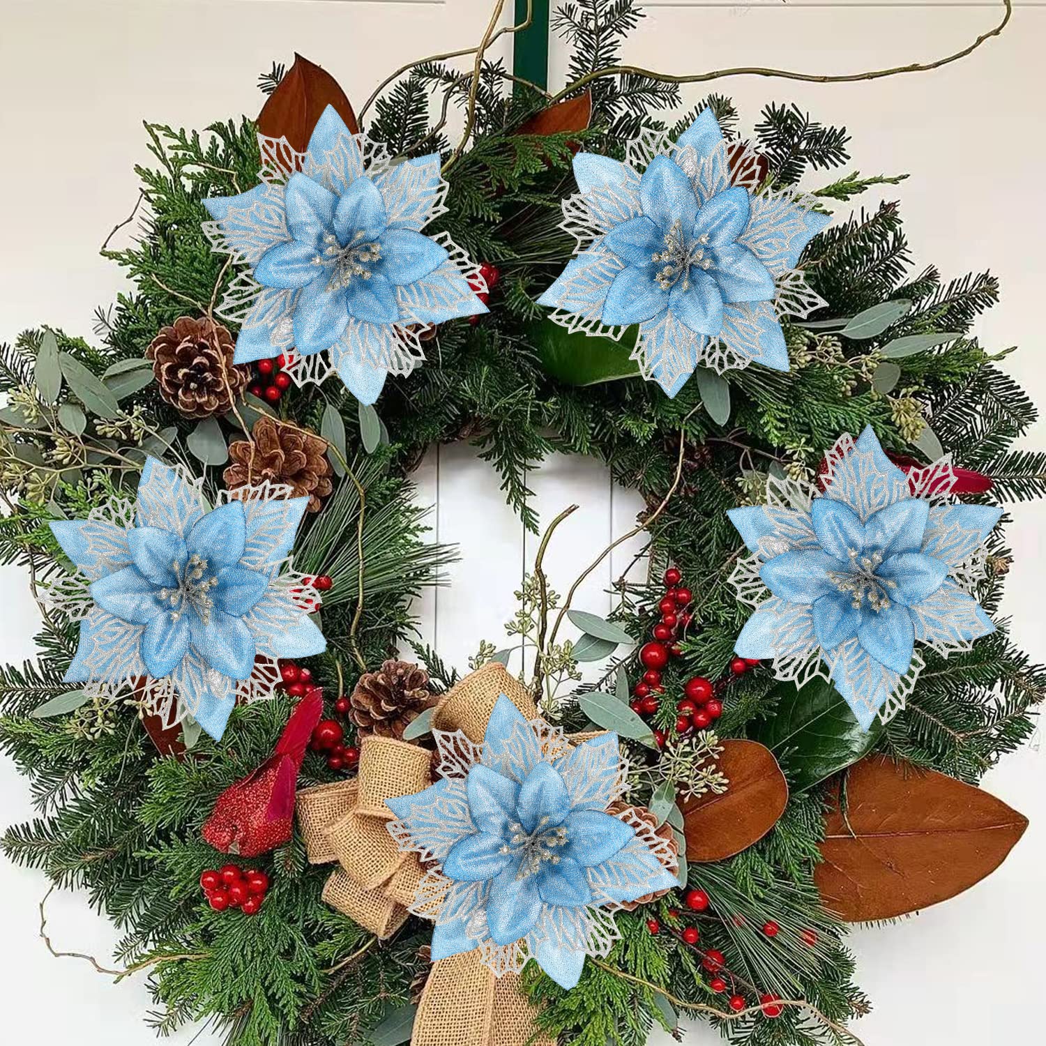 Amazon.co.jp: Sawowkuya ブルーポインセチア 造花 クリスマス