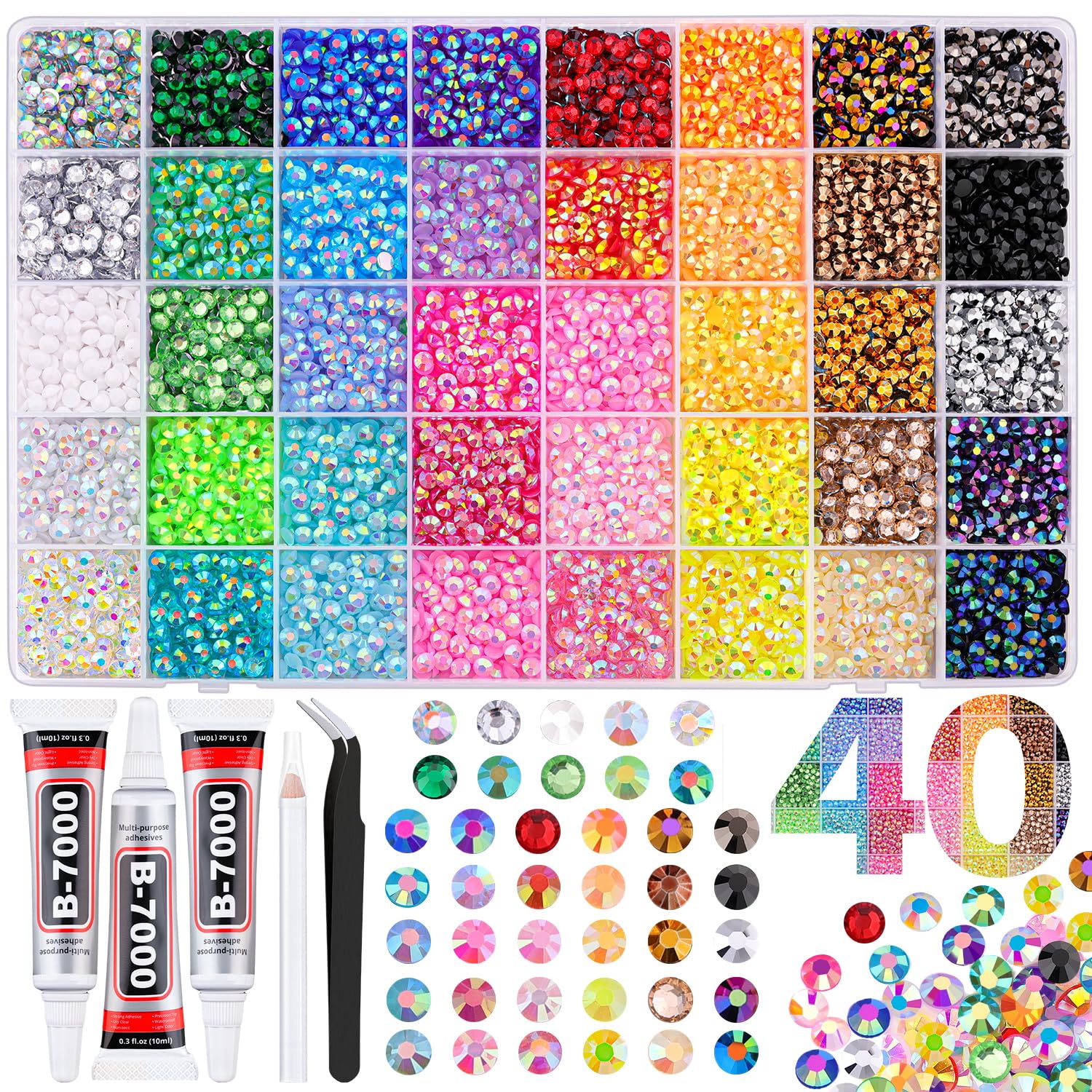 20000Pcs Blue Rhinestones for Bedazzling with B7000 Jewelry Glue, Resin Rhinestones for Crafting Crafts DIY, Bedazzler Kit Gems for Clothing Shoes Tumblers Fabric Nail Art Assorted Size 3/4/5/6mm — view 17