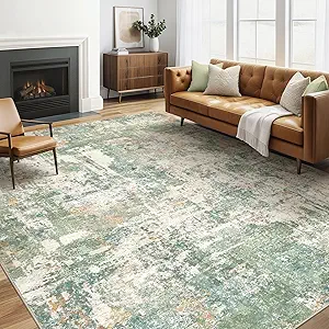 5x7 Area Rugs Living Room: Washable Large Abstract Soft Green Rug Stain Resistant Indoor Floor Non-Slip Accent Carpet for Men Modern Home Enthusiasts Aged 25-45 - Bedroom Office Playroom