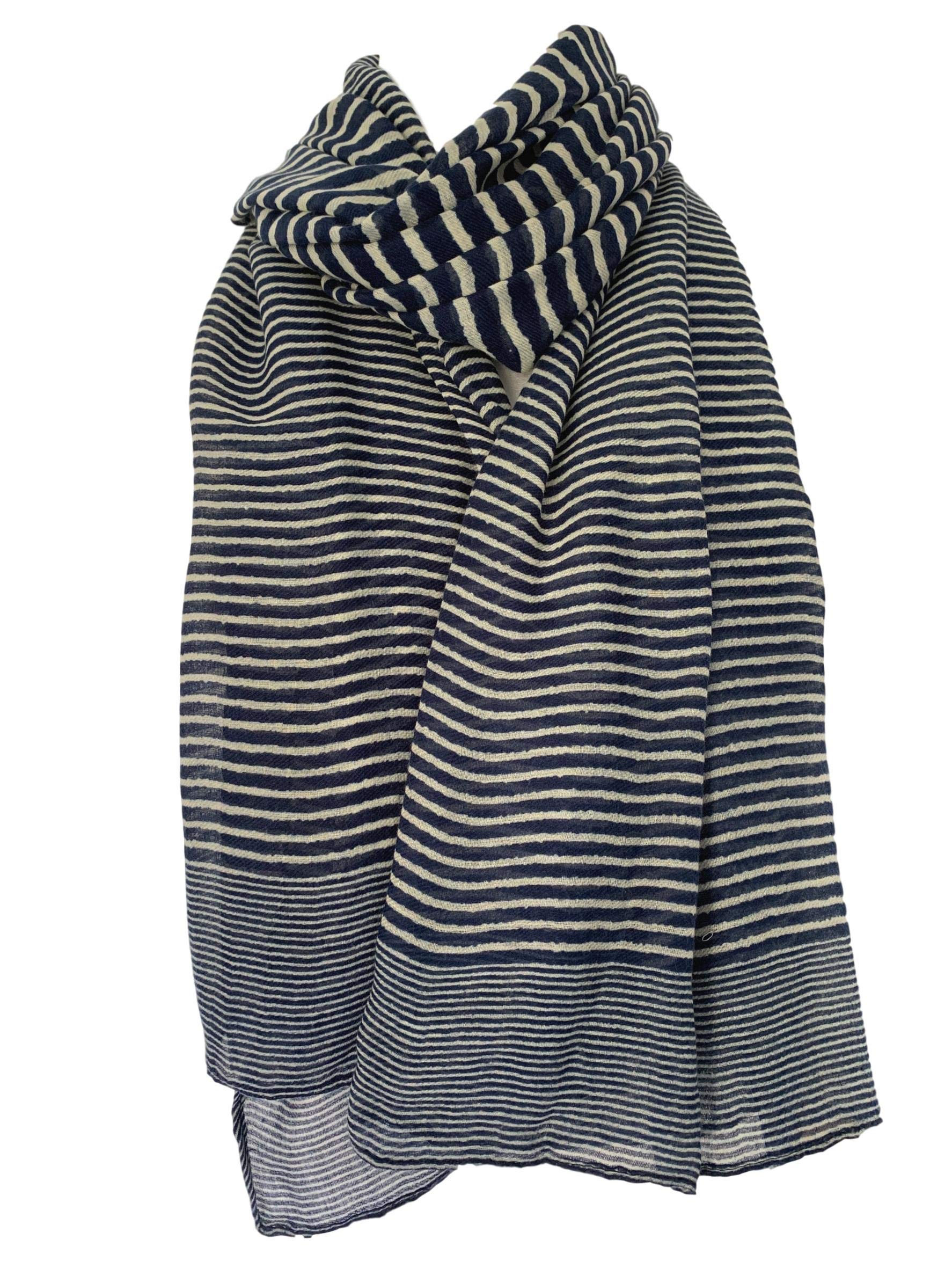Purple Possum® Striped Scarf Ladies Stripy Stripes Wrap Large Shawl Oversized Nautical (Navy Blue)