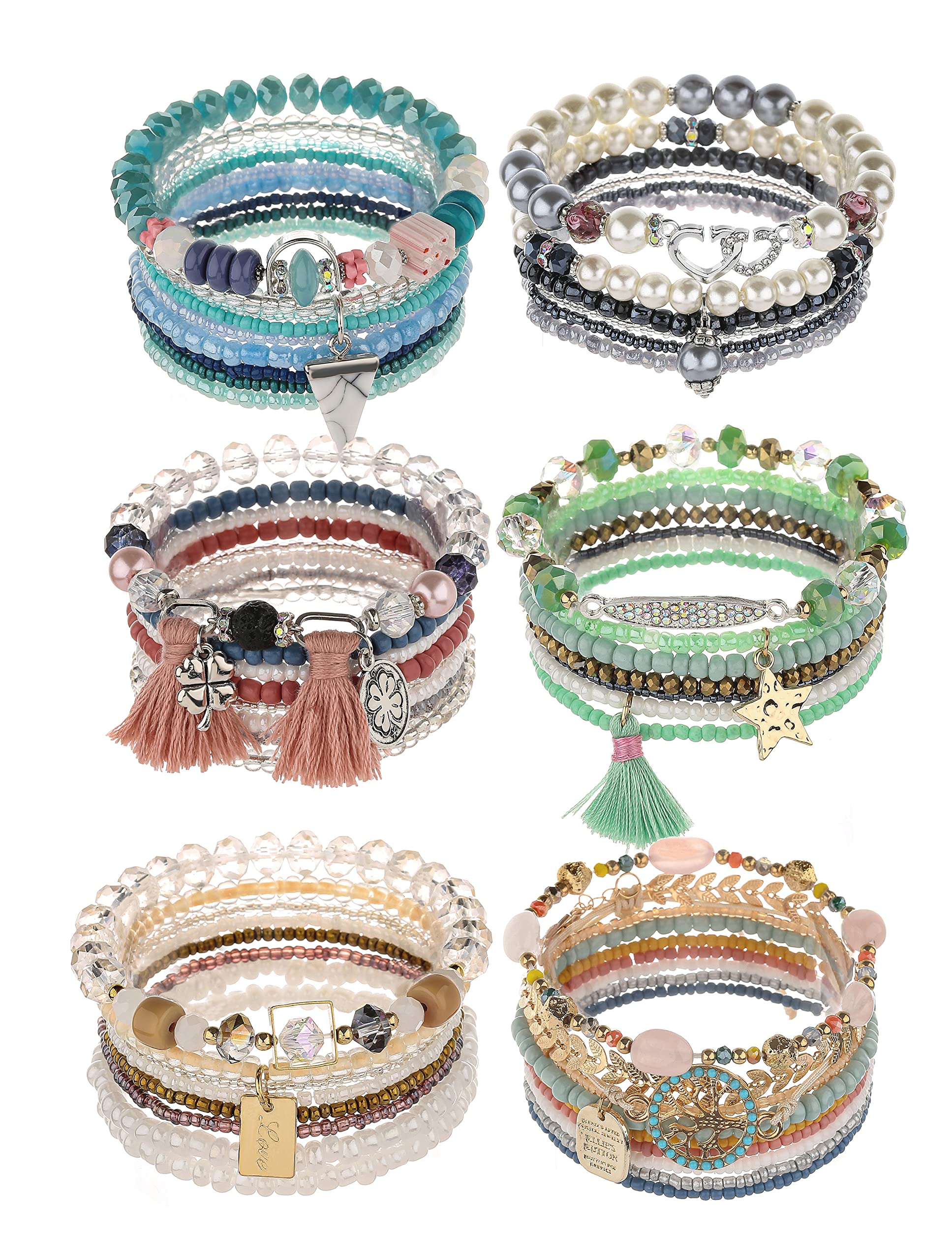 iYours 6 sets Bohemian Multilayer tassels bracelet Handmade Wrap Bracelets Bangle Jewelry Bracelets for Women