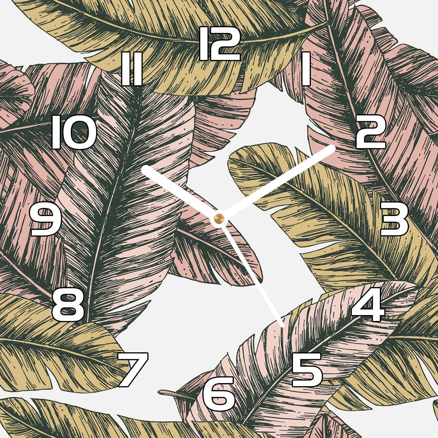 Horloge en verre 30x30 cm Coloray avec motif de feuille de bananes pour cuisine